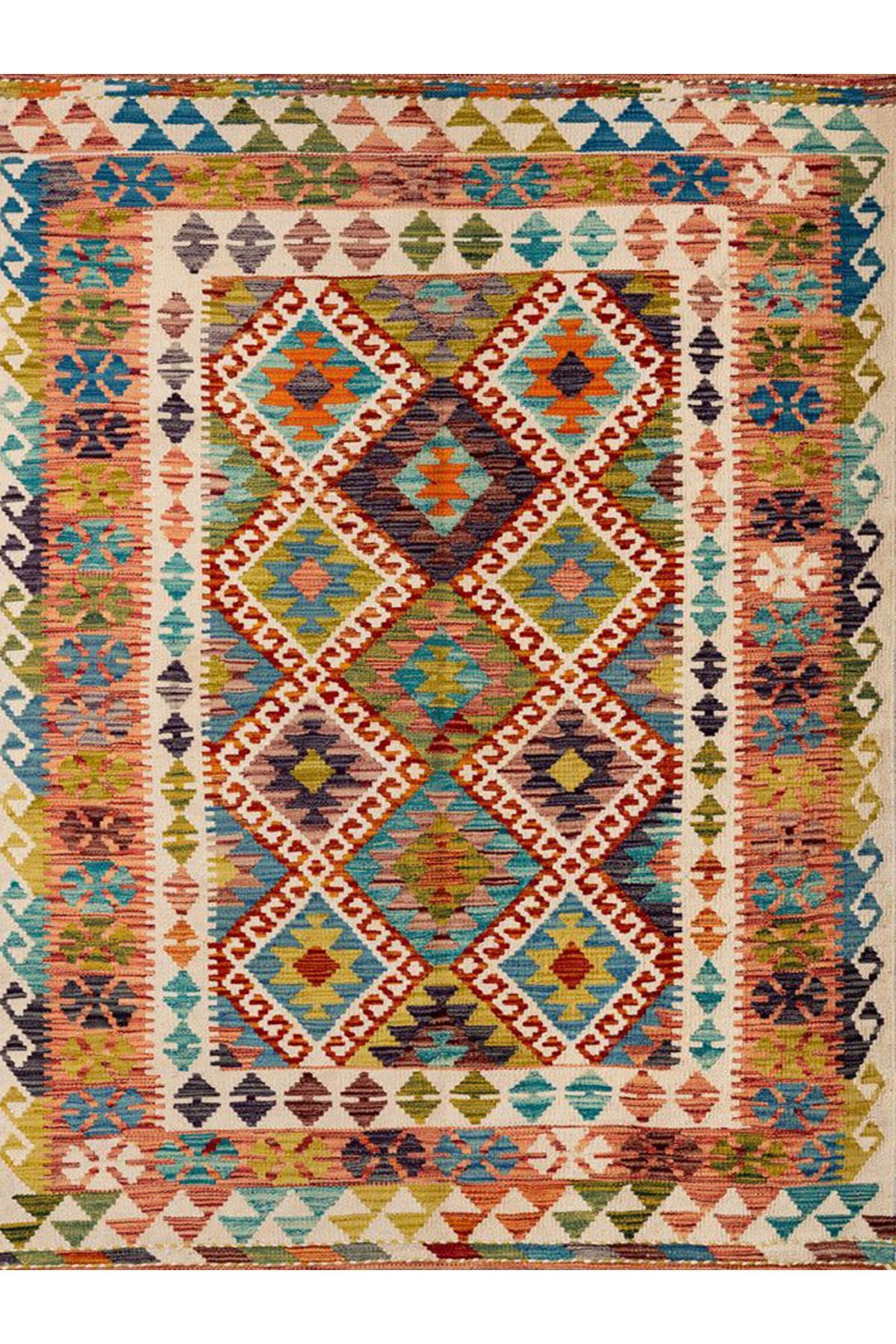 İnci Koleksiyonu Çok Renkli Etnik Geleneksel Desenli Dokuma Taban Vintage Dekoratif Halı inci05