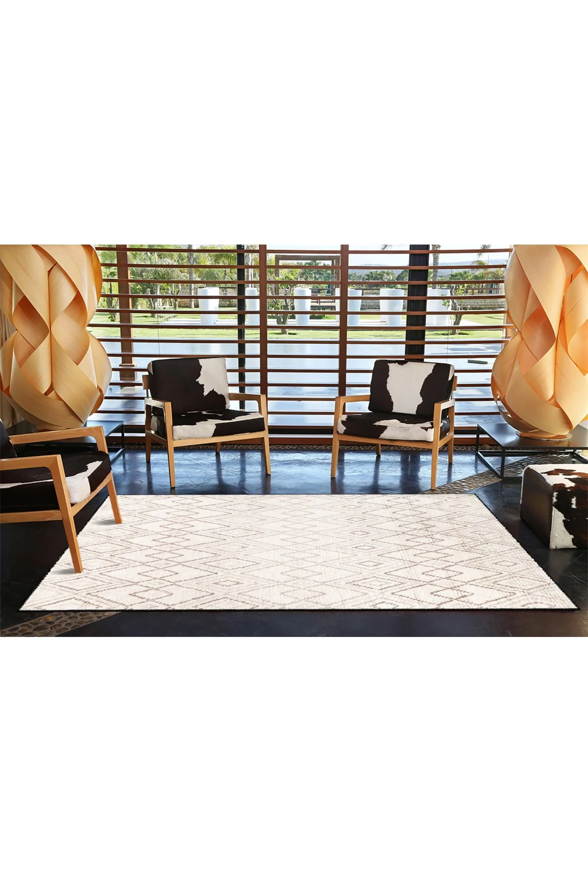 Krem Renkli Kreatif Desenli Dokuma Taban Halı miravip314