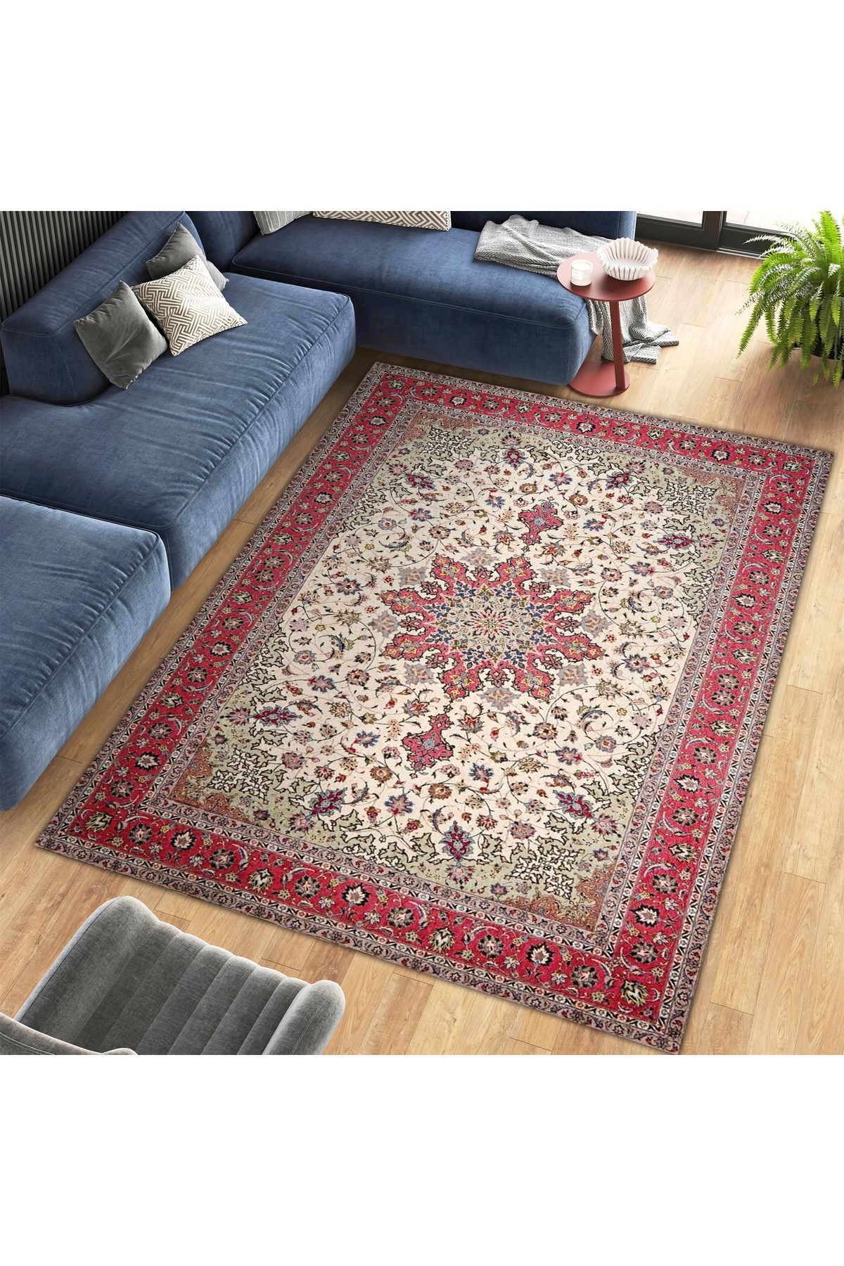 Kuzey Koleksiyonu Renkli Bordür Detaylı Etnik Desenli Dokuma Taban Dekoratif Halı kuzey13