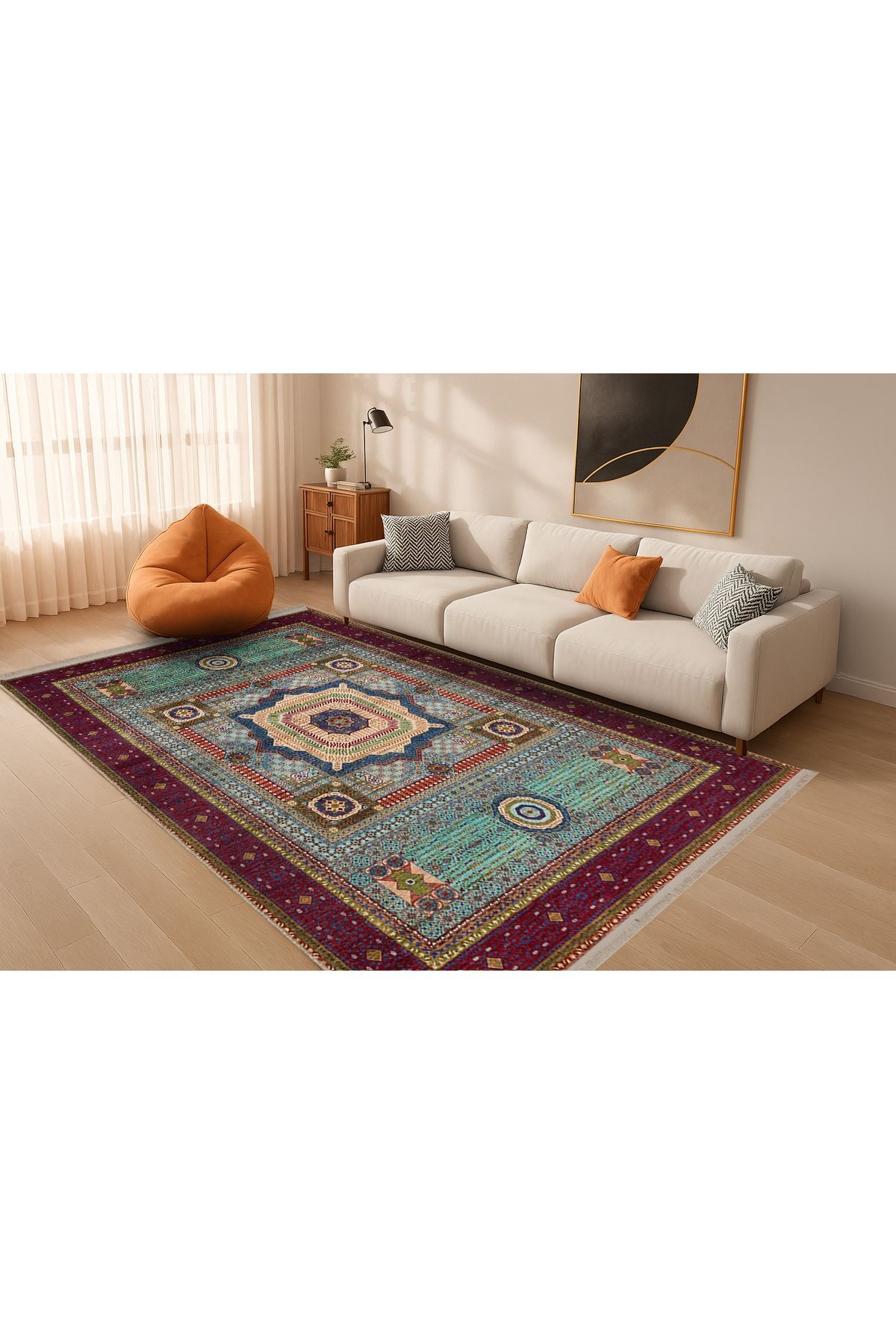 Memlük Koleksiyonu Renkli Etnik Motif Geleneksel Vintage Desen Dokuma Taban Dekoratif Halı memlük30