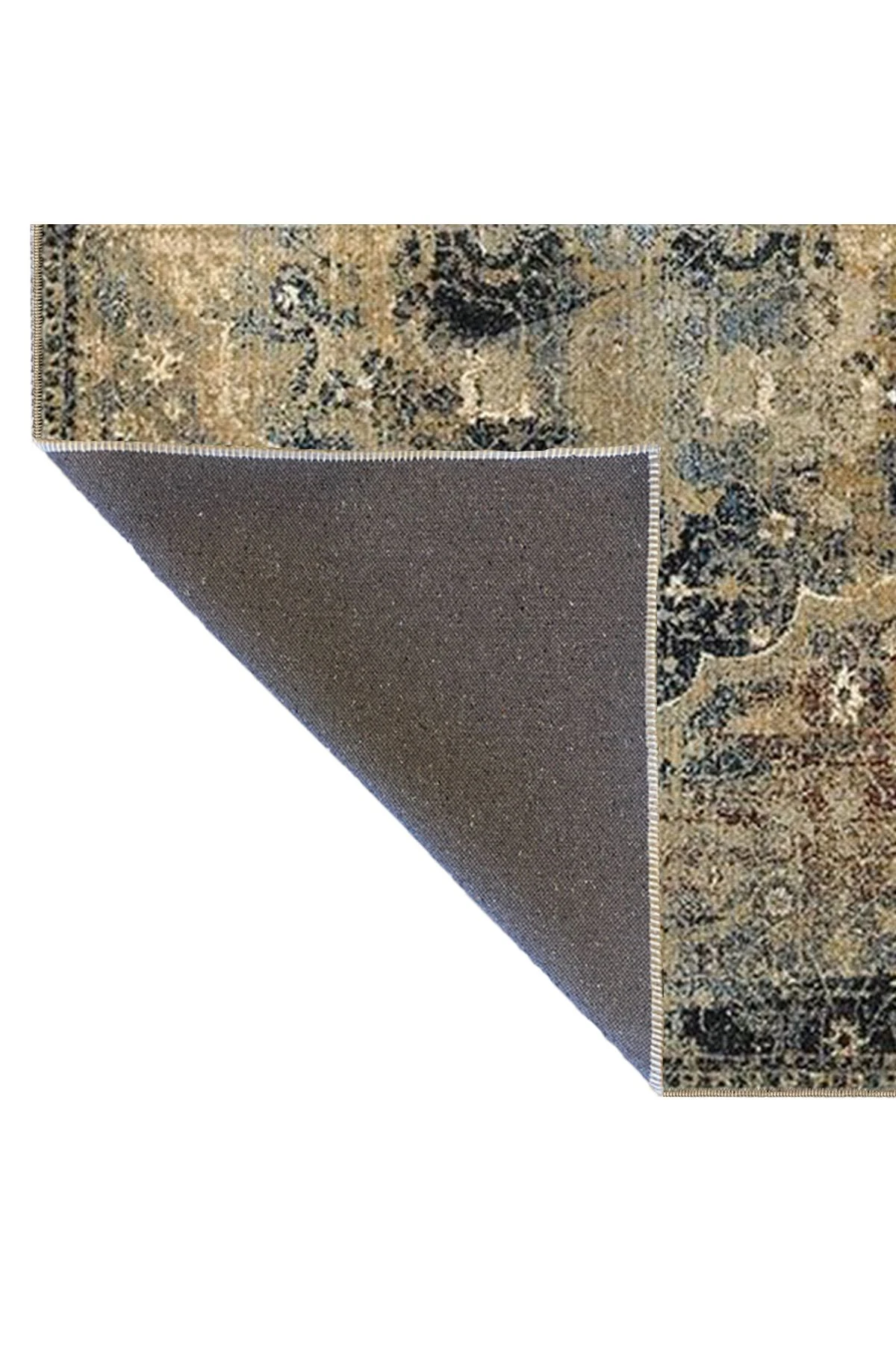 Lacivert Bej Temalı Geleneksel Motif Desenli Vintage Dekoratif Halı 4509