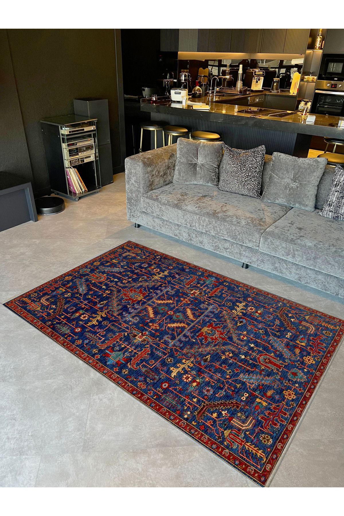 Leyla Koleksiyonu Bordo Bordür Detaylı Lacivert Desenli Dokuma Taban Modern Dekoratif Halı leyla41