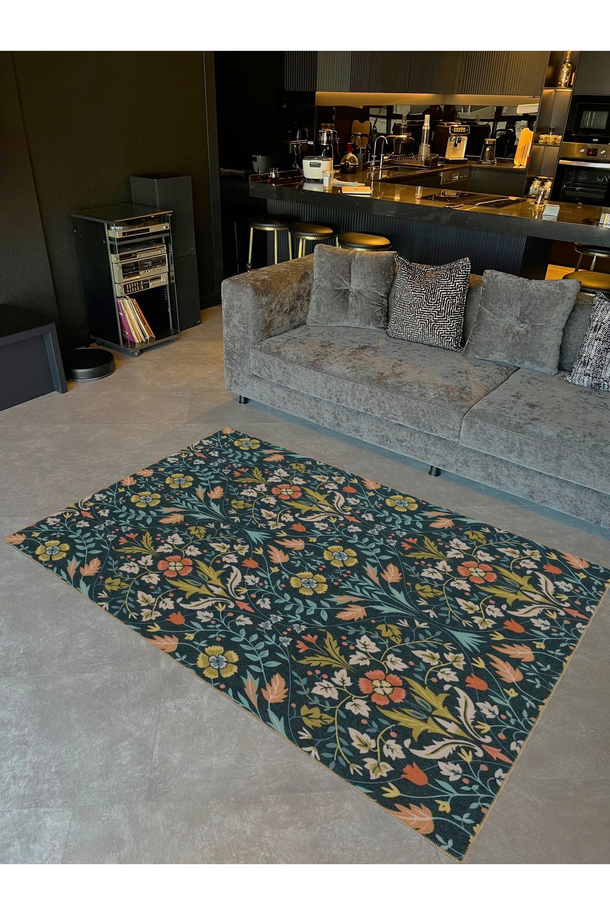 Tuğrul Koleksiyonu Çok Renkli Floral Karma Çiçekler Desenli Dokuma Taban Modern Dekoratif Halı 17