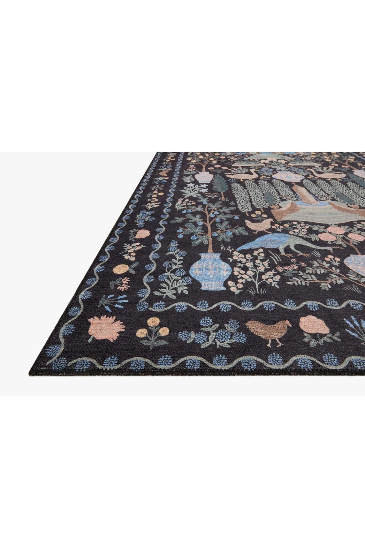 Floral Mira Siyah Ev Ve Botanik Tema Renkli Dokuma Taban Halı Mira 1315