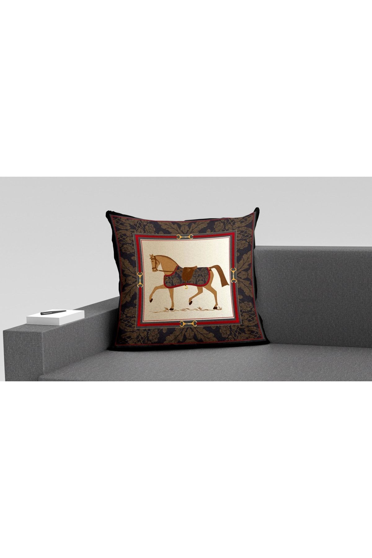 Kırlent Kahve Kırmızı At Temalı Kırlent Kılıfı Pillow56