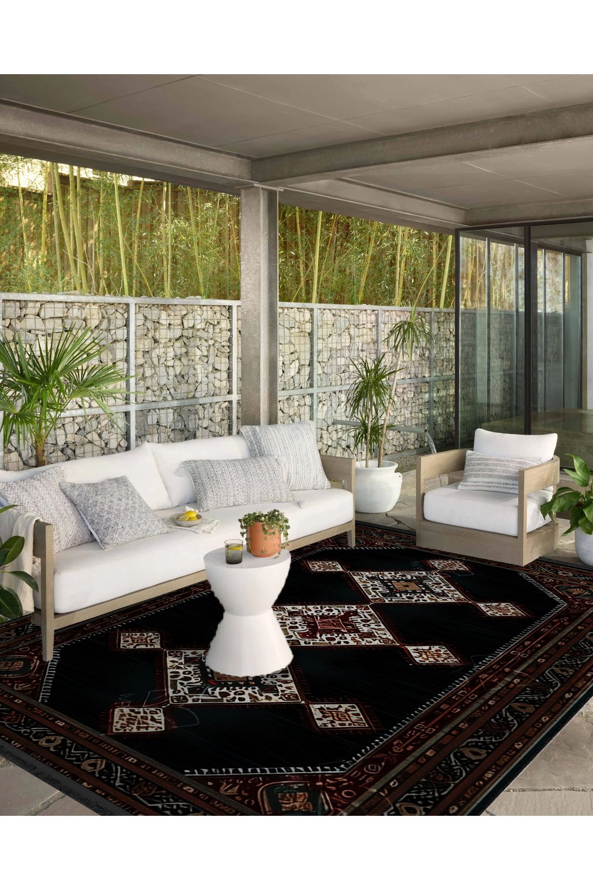 Siyah Antik Tasarım Serisi Bordo Detaylı Desenli Vintage Dekoratif Halı antik34