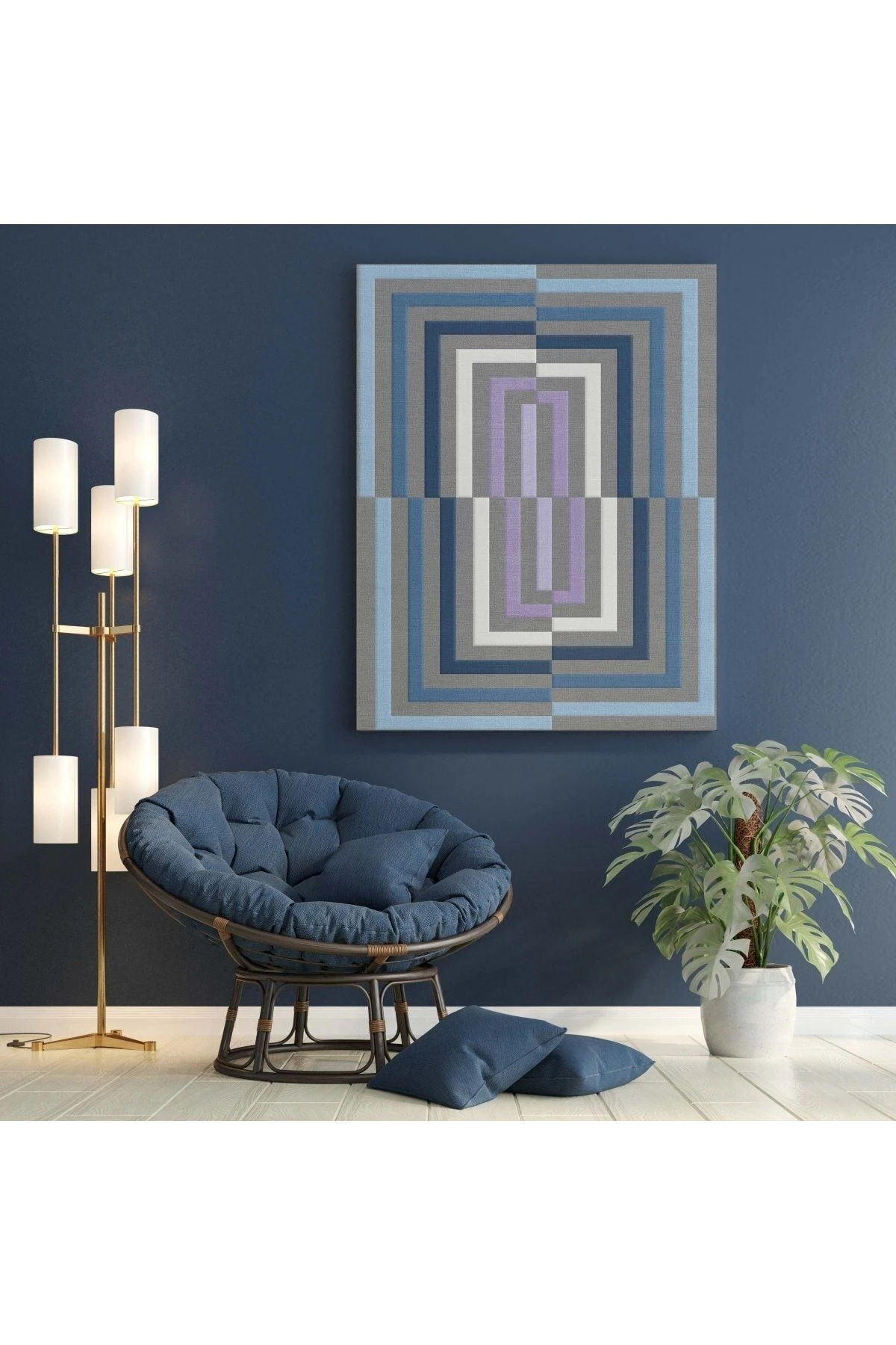 Kanvas Tablo Çizgili Modern Mavi Lacivert Mor 154