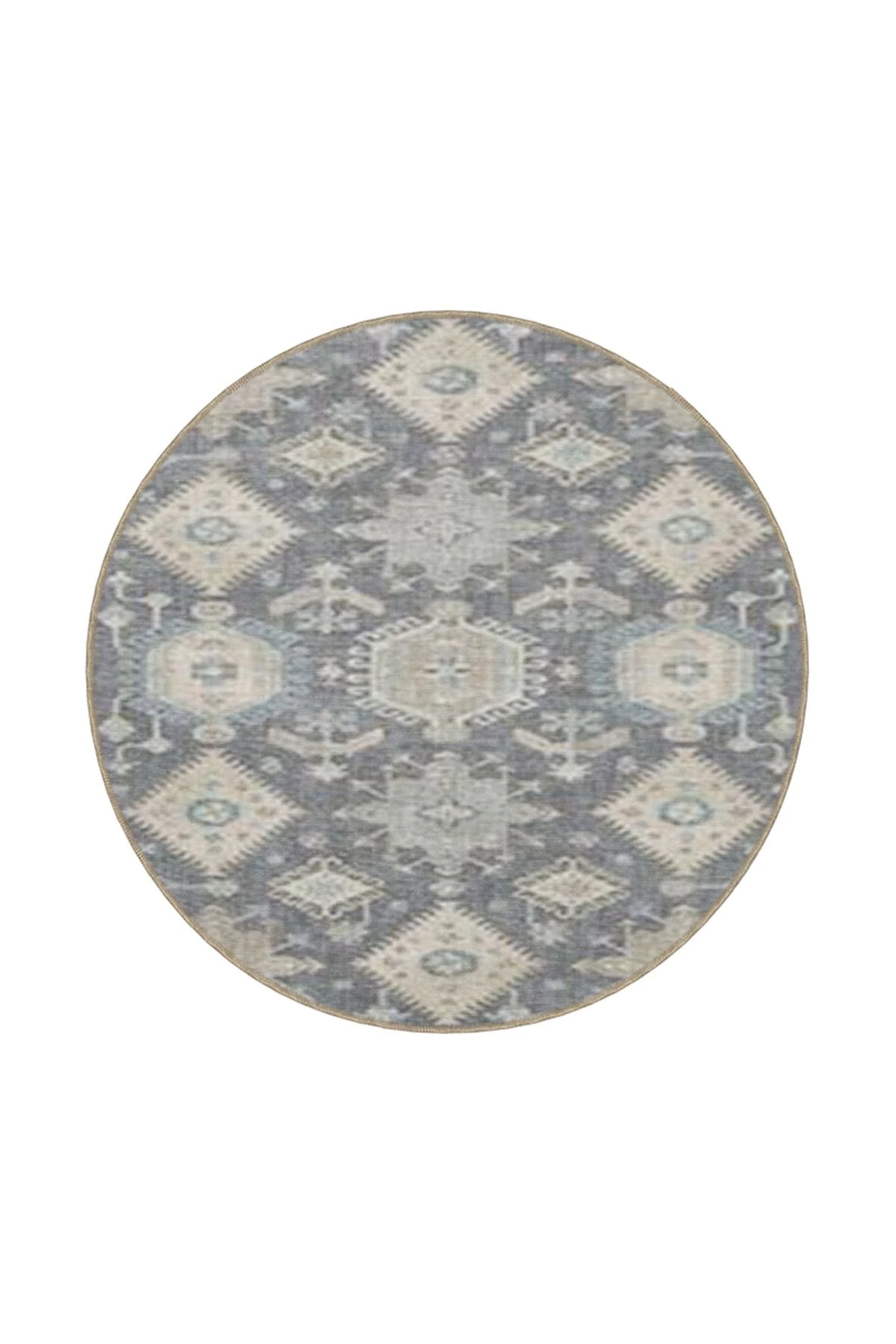 Baklavalı Antrasit Geleneksel Geometrik Desenli Yıkanabilir Dokuma Taban Halı miravip8088