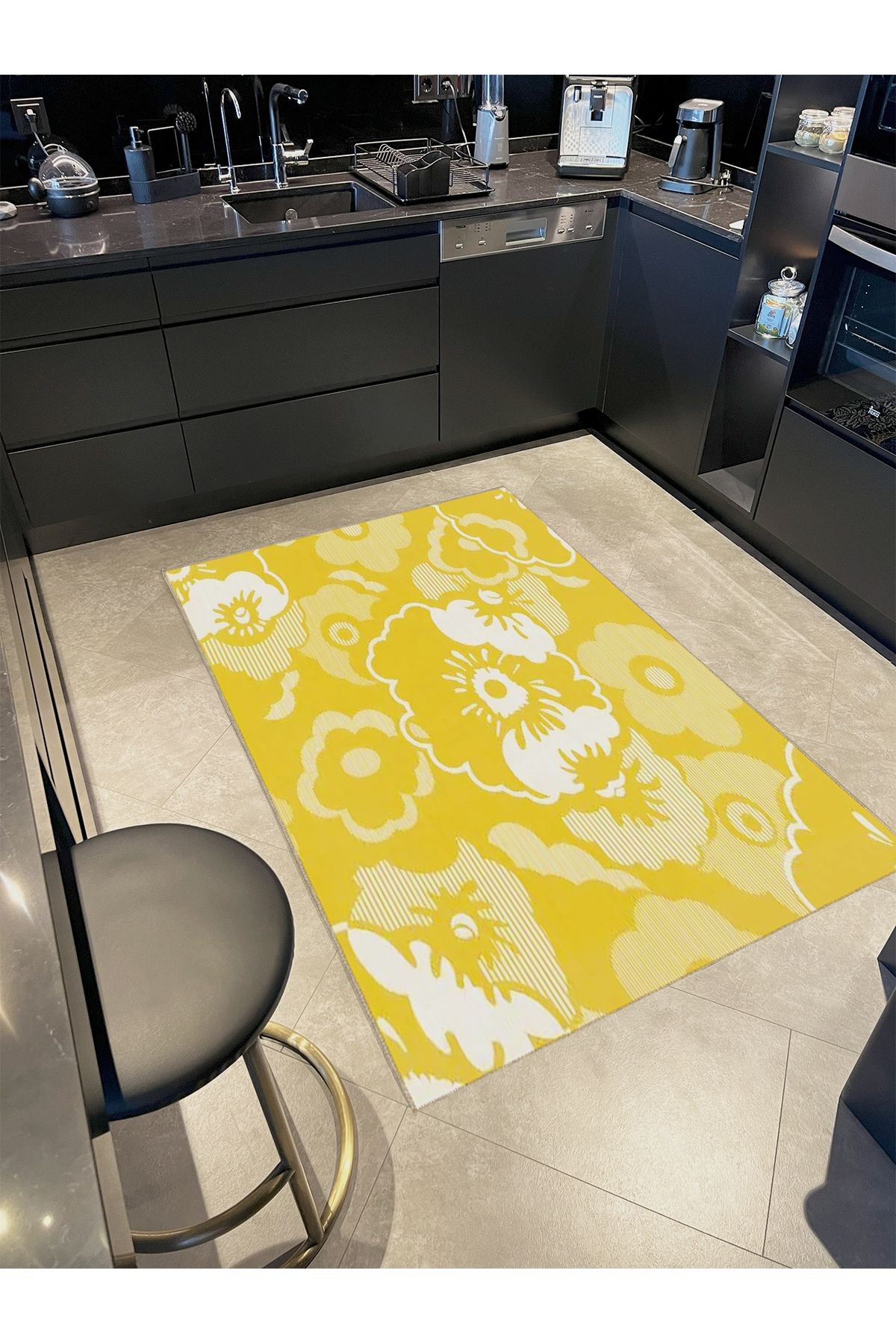 Seda Koleksiyonu Sarı Temalı Çiçek Detaylı Dokuma Taban Modern Dekoratif Halı seda17