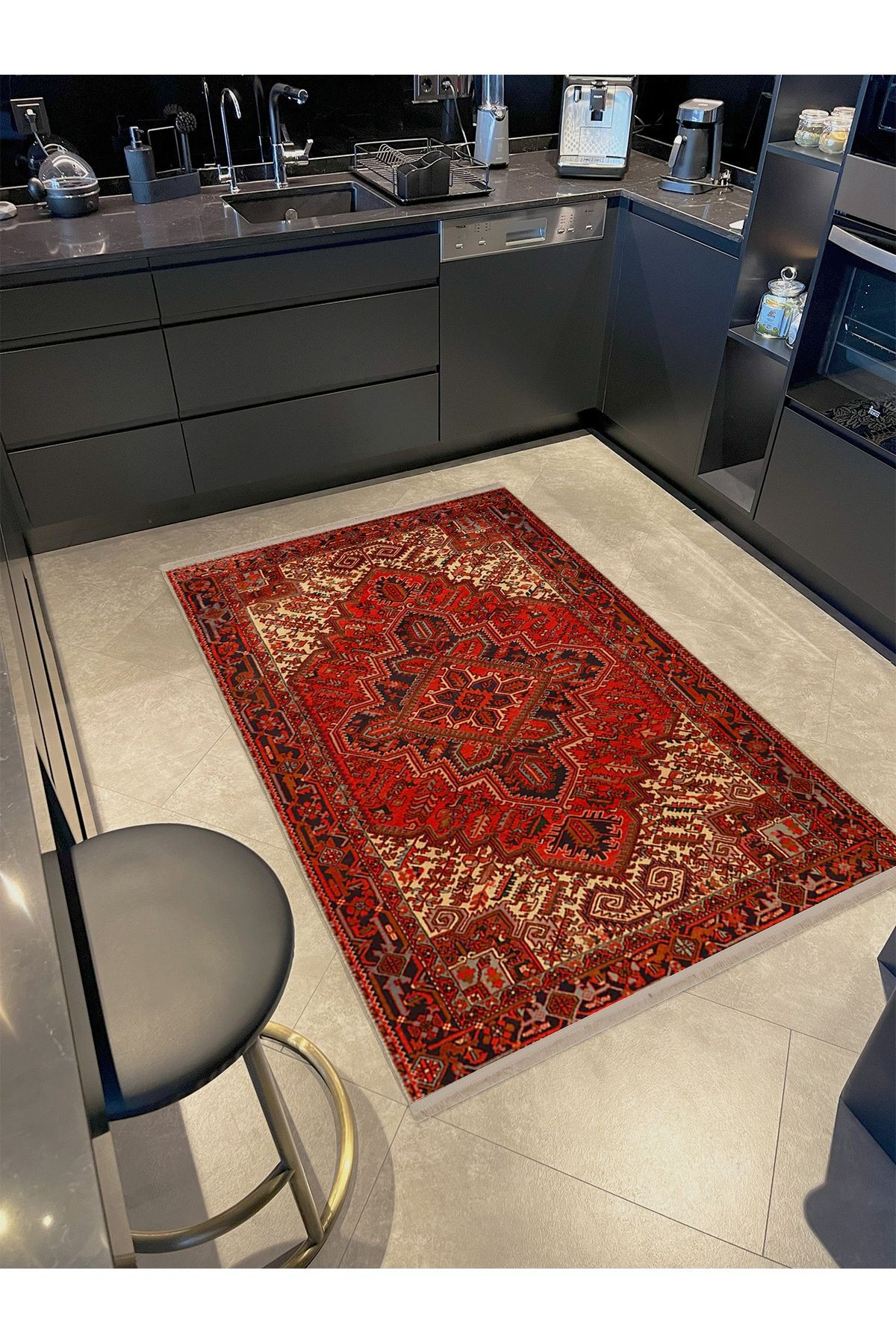 Emre Koleksiyonu Kırmızı Tema Bohem Geleneksel Motif Desenli Dokuma Taban Vintage Dekoratif Halı 10
