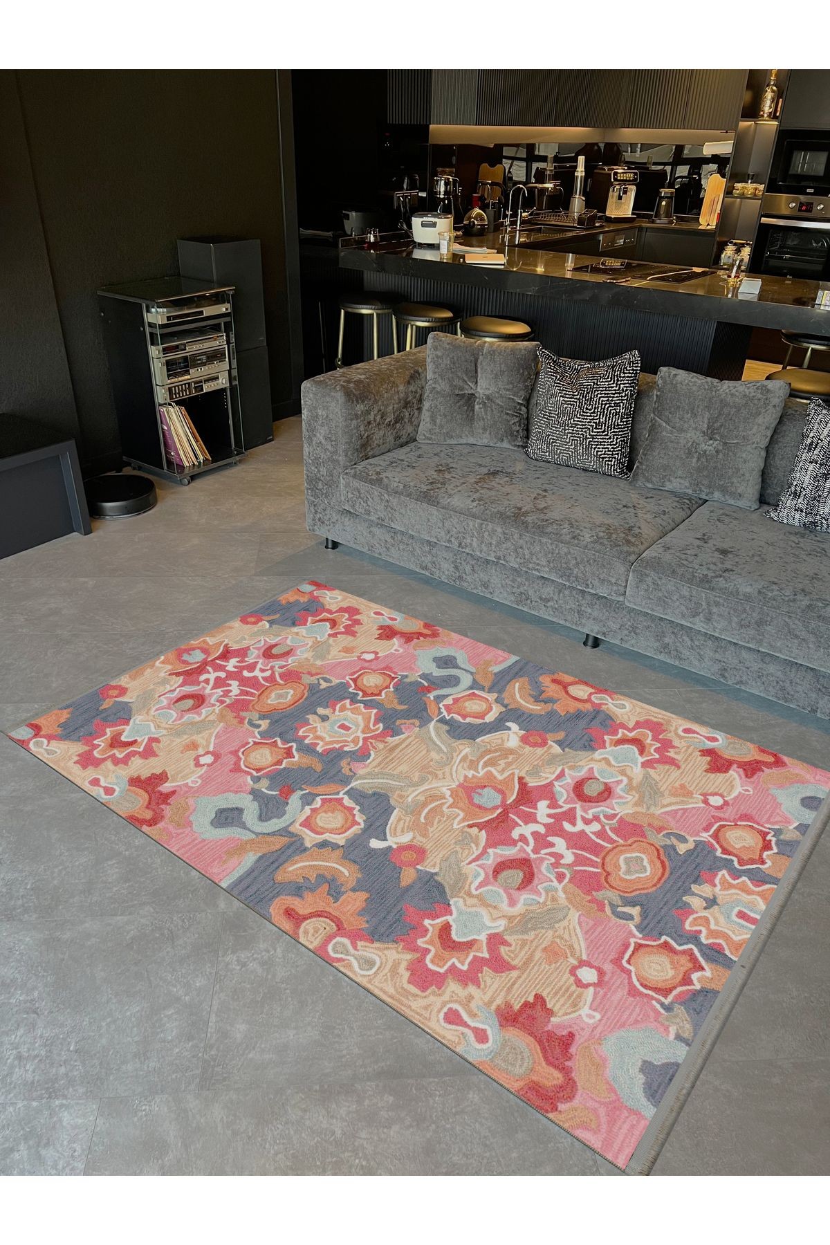 Asya Koleksiyonu Pastel Tonlarda Çok Renkli Dokuma Taban Modern Dekoratif Halı asya41