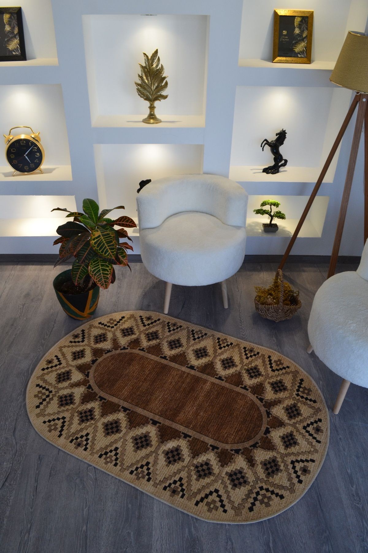 Güneş Koleksiyonu Oval Pamuklu Bohem Jüt Görünüm Dokuma Taban Modern Dekoratif Halı 1737