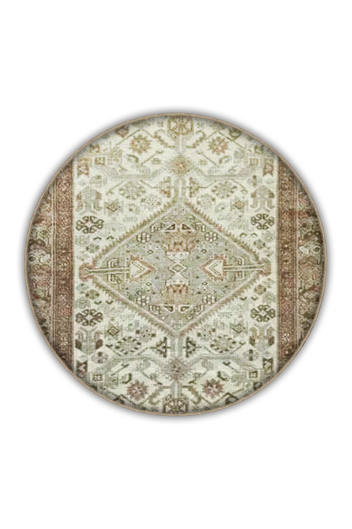 Bej Temalı Geleneksel Motif Etnik Desenli Vintage Dekoratif Halı 3307