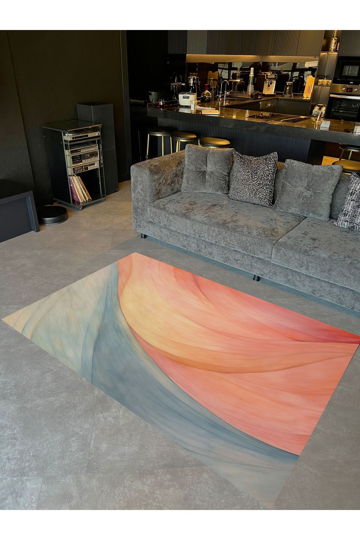 Ebrul Koleksiyonu Pastel Tonlarda Soyut Desenli Dokuma Taban Modern Dekoratif Halı ebru01