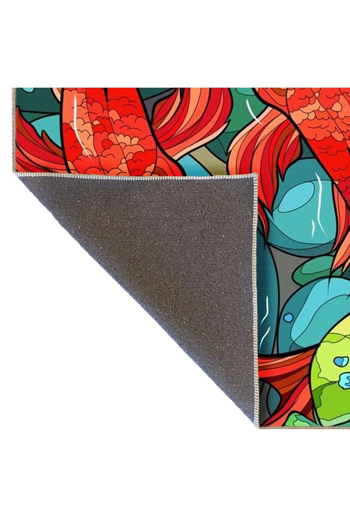 Çok Renkli Kaya ve Koi Balığı Desenli Kreatif Modern Dekoratif Halı 5079