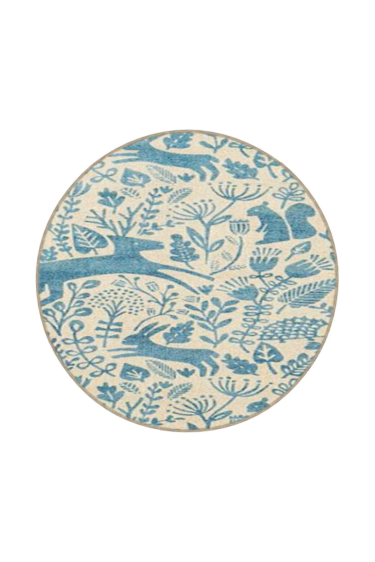 Geleneksel Krem Mavi Animal Desenli Dokuma Taban miravip818