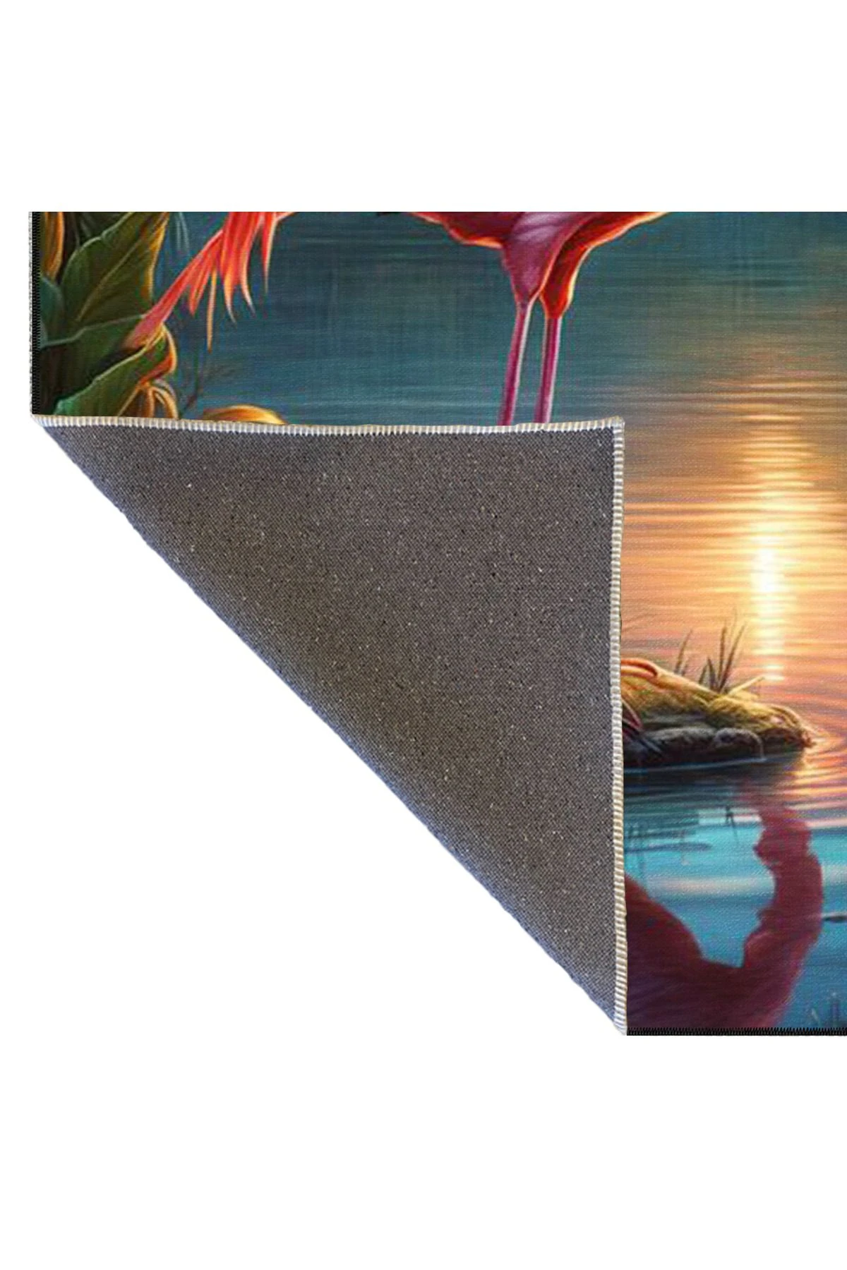 Pembe Flamingo Desenli Dokuma Taban ve Dekoratif Halı miravip404