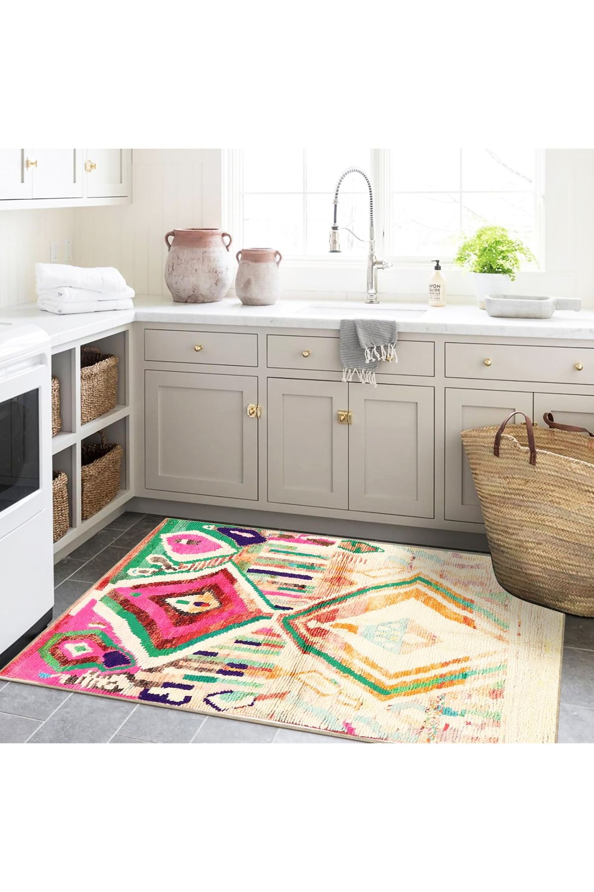 Tuğrul Koleksiyonu Soyut Vintage Motifler Desenli Dokuma Taban Modern Dekoratif Halı 57