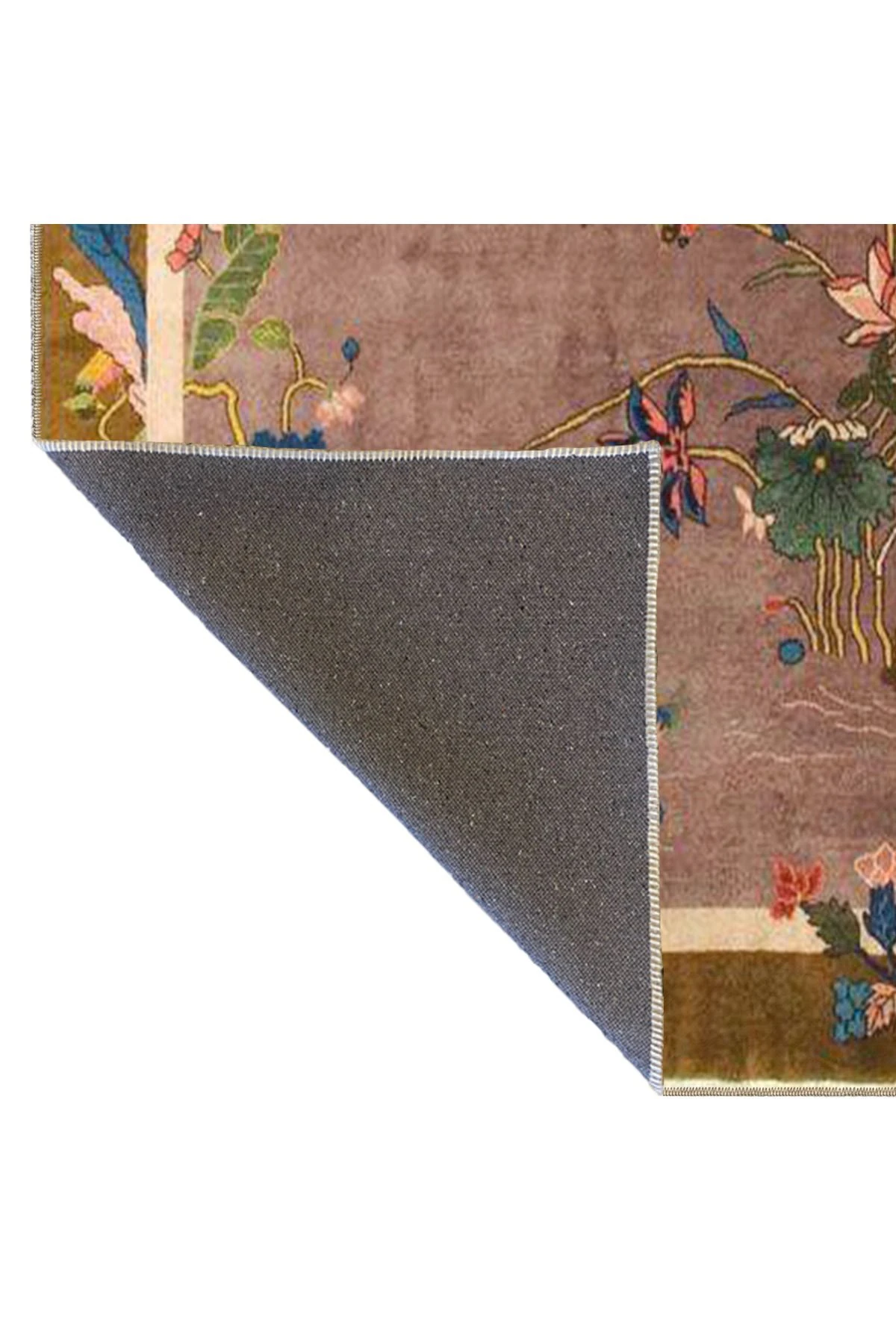 Kahverengi Sarmaşık Çiçekli Modern Desenli Dokuma Taban ve Dekoratif Yıkanabilir Halı miravip8571