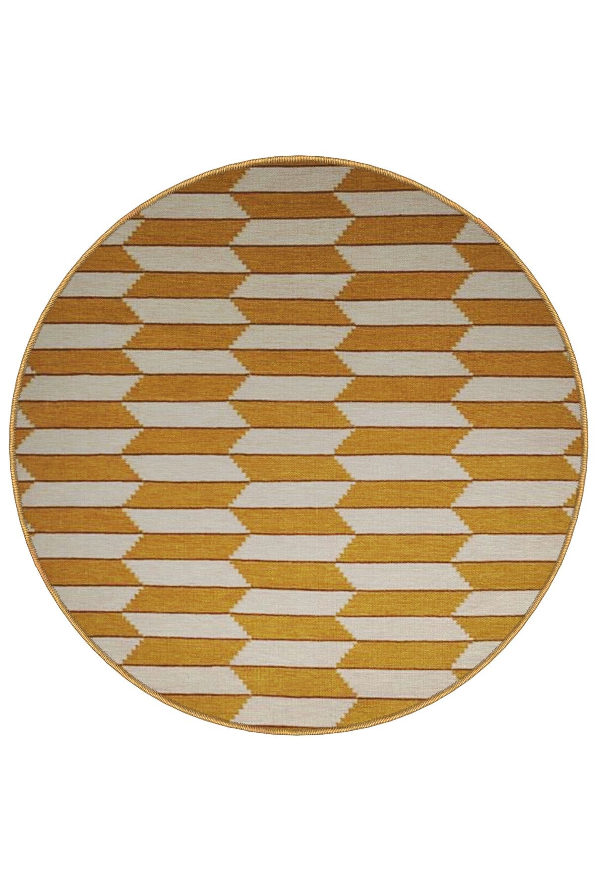 Turuncu Tema Geometrik Desenli Yuvarlak Dokuma Taban Modern Dekoratif Halı 6138
