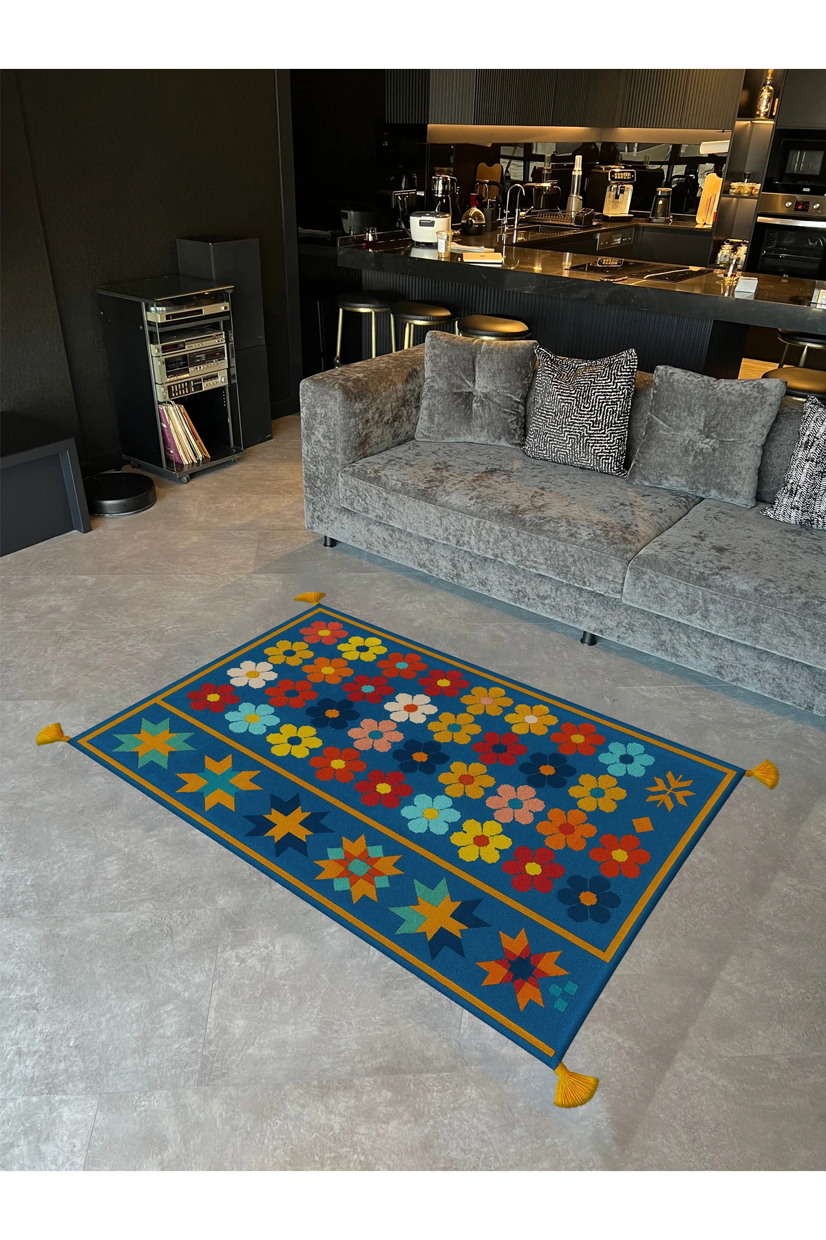 MOSSO Çiçekli Çok Renkli Desen Püsküllü Modern Dekoratif Halı mosso470