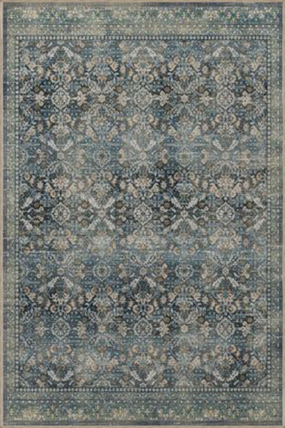 Düğüm Antrasit Geleneksel Geometrik Desenli Yıkanabilir Dokuma Taban Halı miravip8090