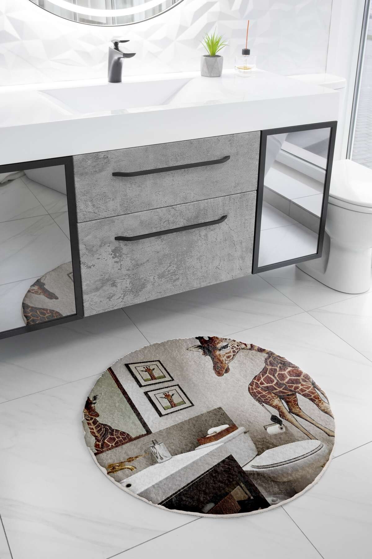 Kemal Koleksiyonu Banyo Aynasındaki Zürafa Desenli Dokuma Taban Modern Dekoratif Halı 57