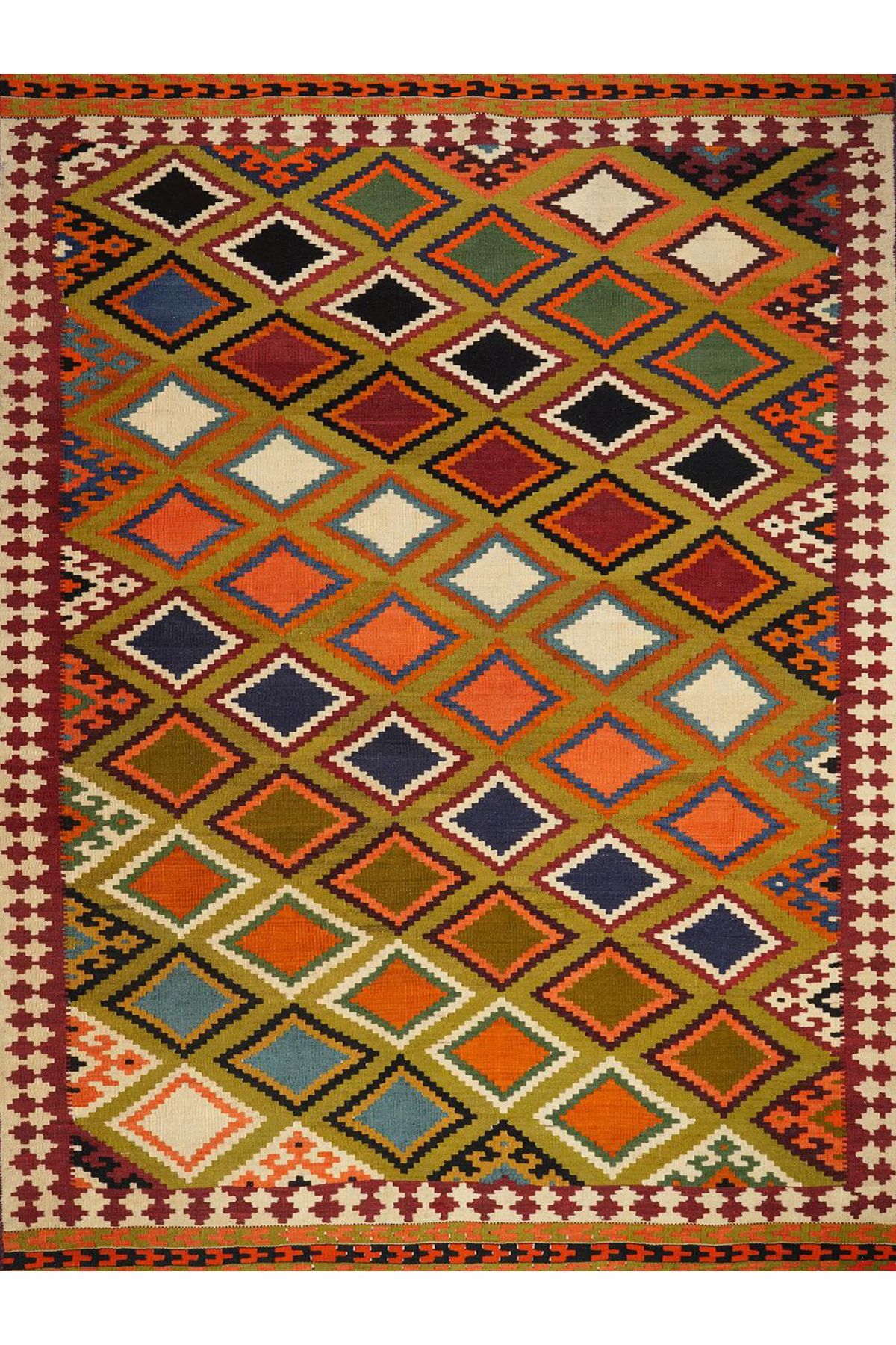 Güney Koleksiyonu Çok Renkli Dörtgen Etnik Motif Desenli Vintage Dekoratif Halı 27