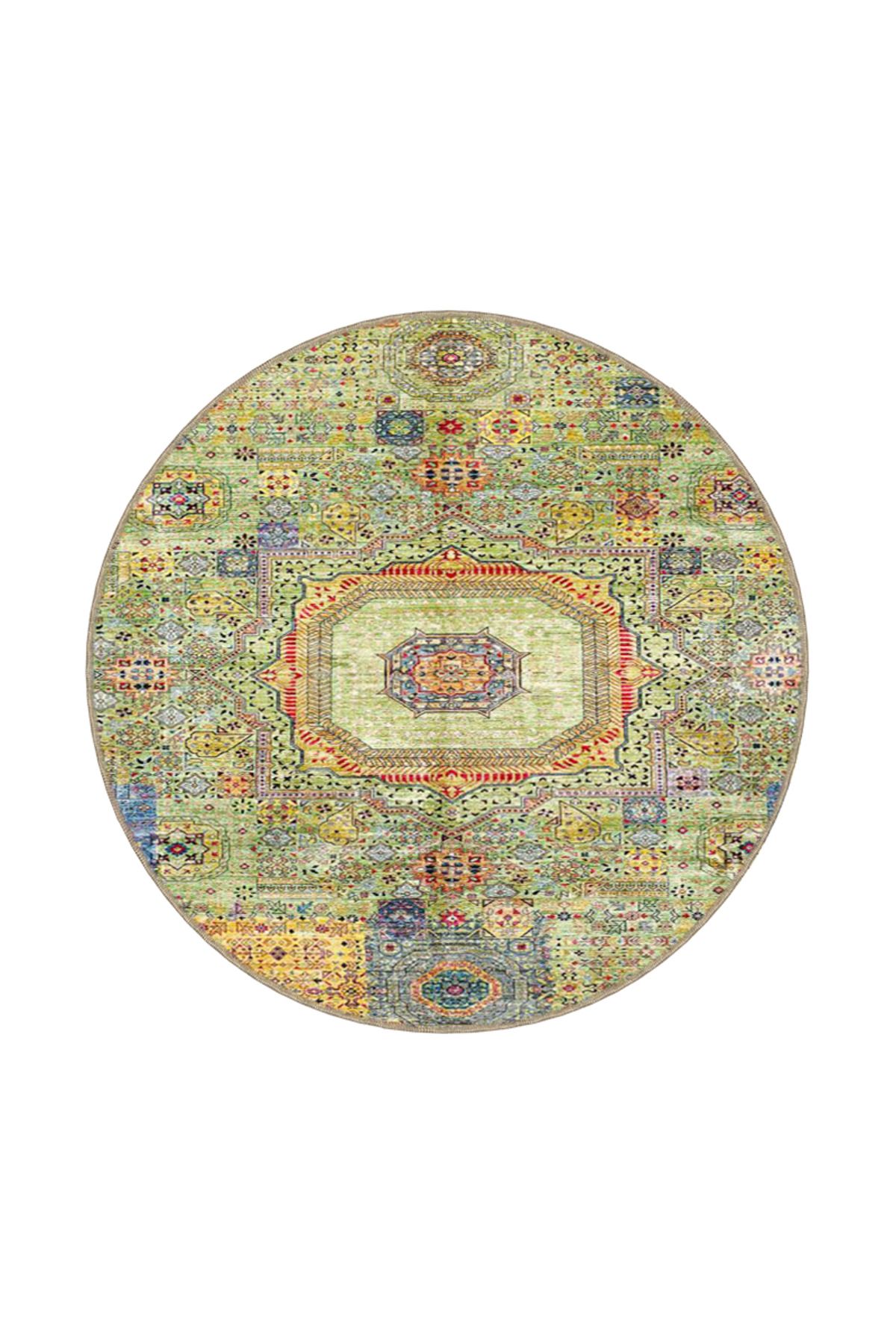 Sarı Geometrik Geleneksel Çiçekli Desenli Dokuma Taban miravip688