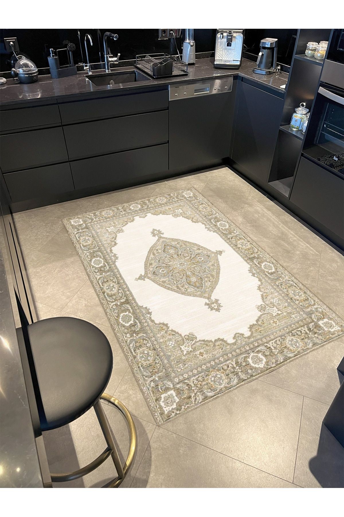 Bej Temalı Geleneksel Motif Etnik Desenli Vintage Dekoratif Halı 4594