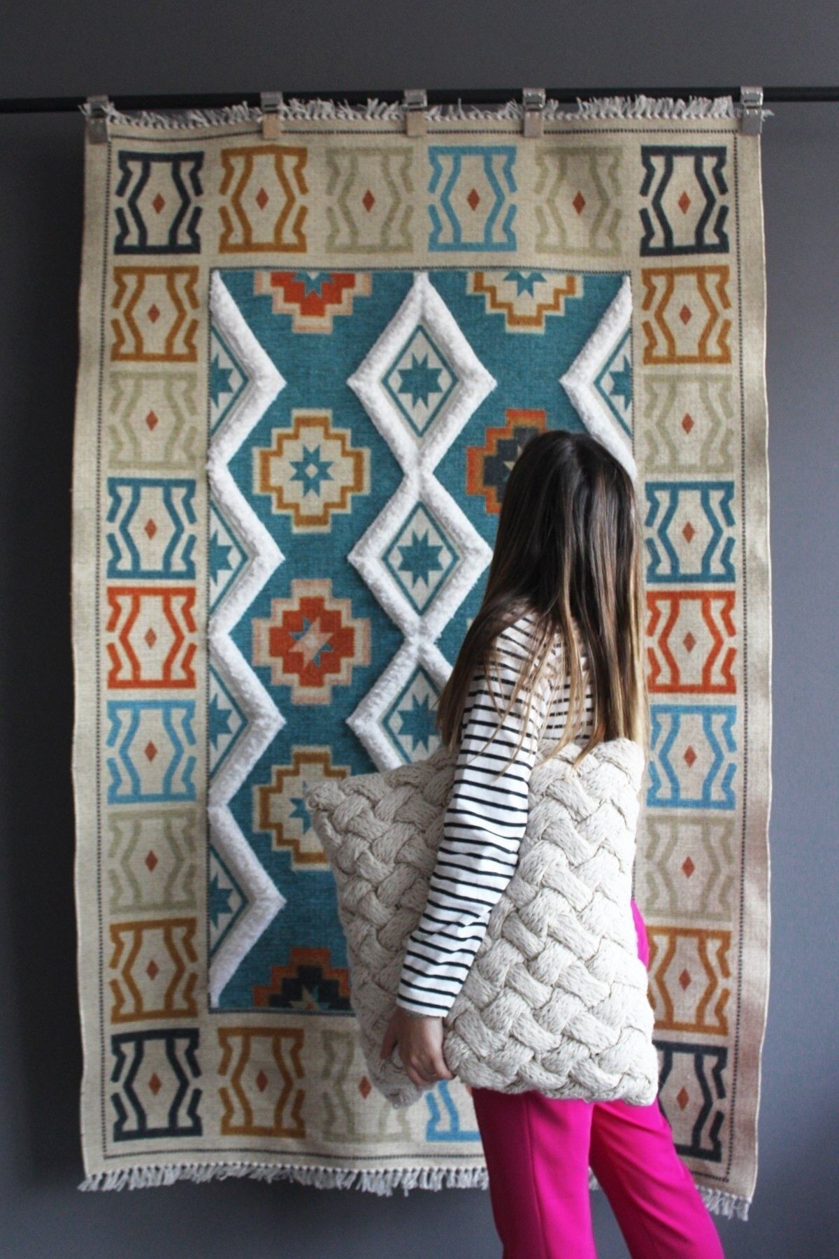 Rustik 4035 Etnik Ve Geometrik Turkuaz Kilim