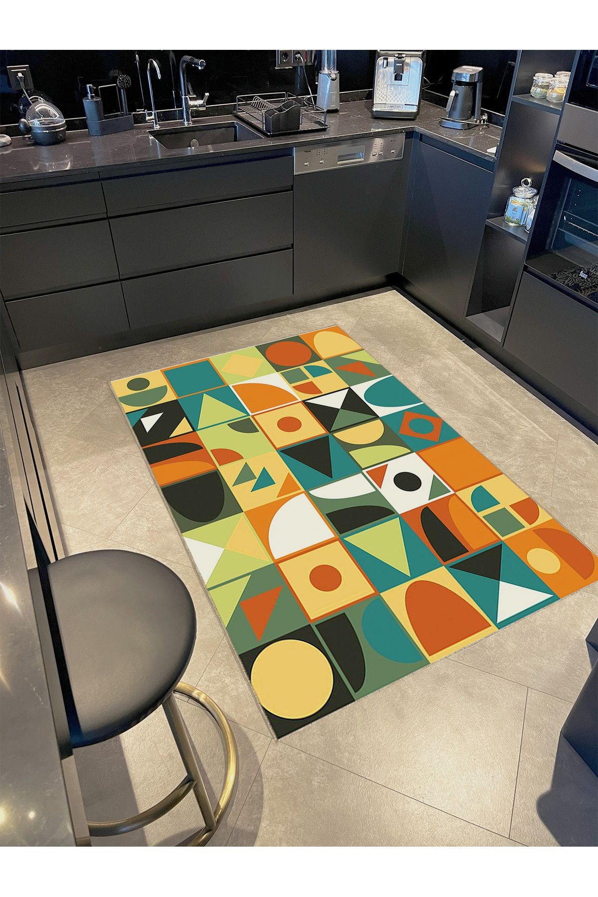 Ametist Serisi Yeşil Sarı Temalı Geometrik Şekilli Dokuma Taban Modern Dekoratif Halı ametist14