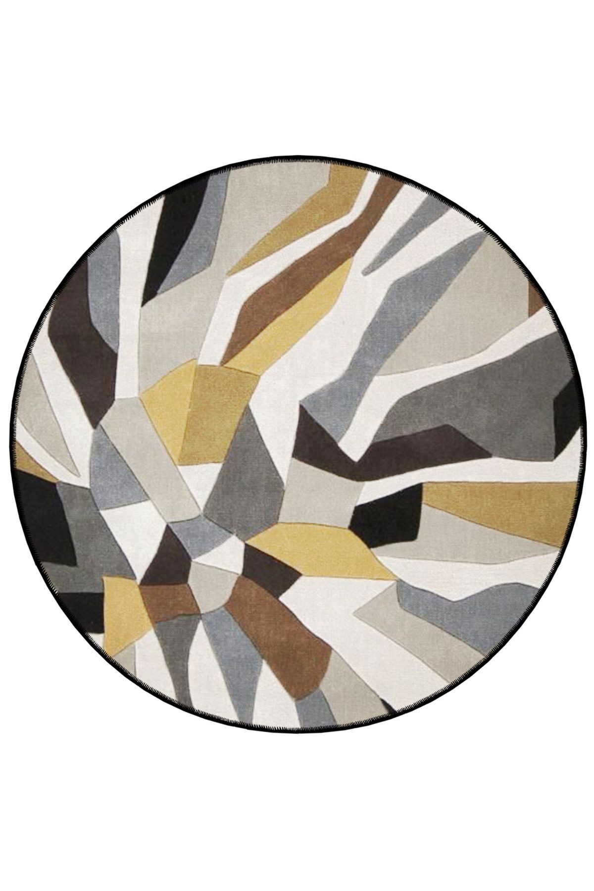Gri Tema Soyut Abstract Desenli Yuvarlak Dokuma Taban Modern Dekoratif Halı 6102