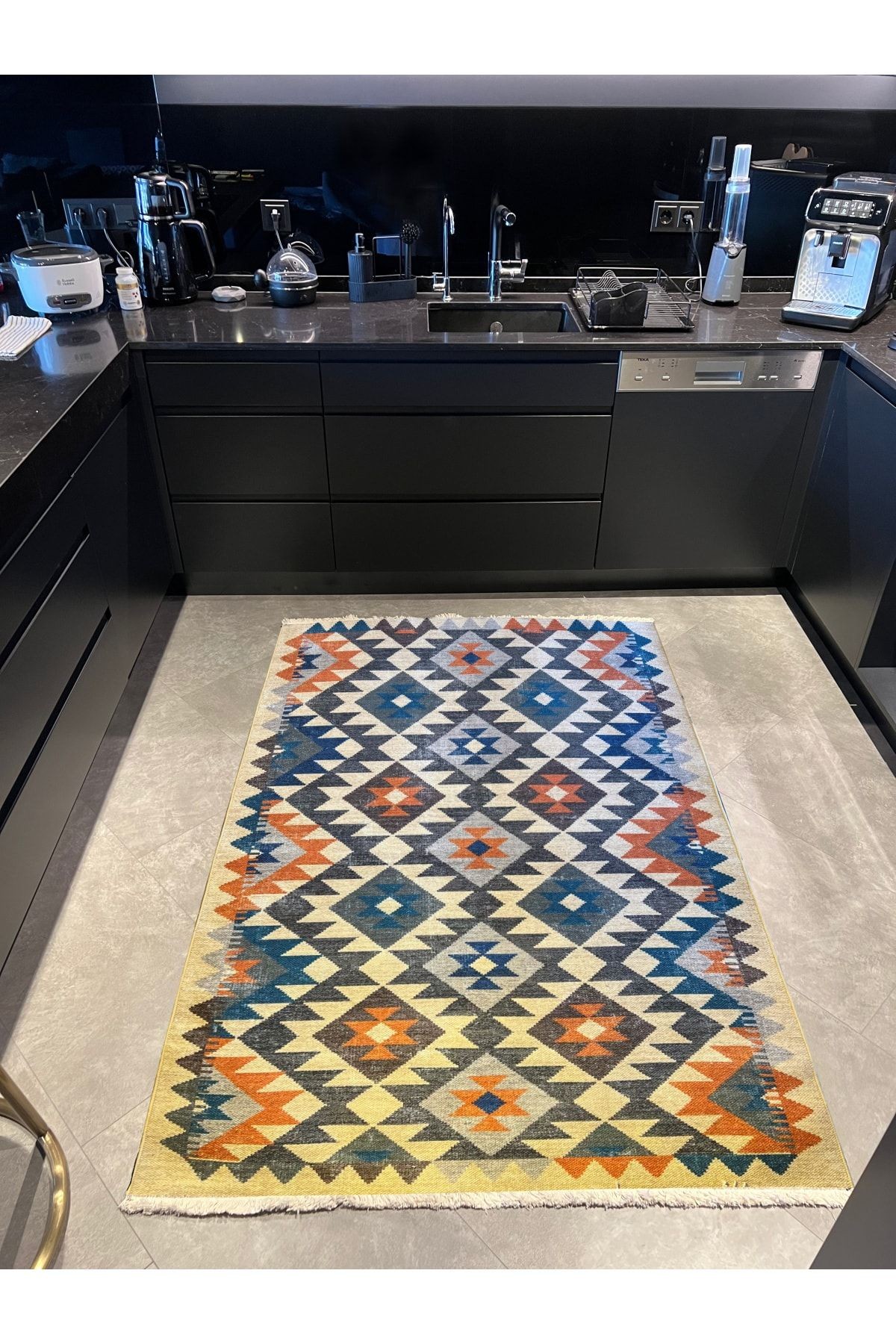 Cotton 569 Etnik Renkli Otantik Saçaklı Etnik Dokuma Taban Kilim