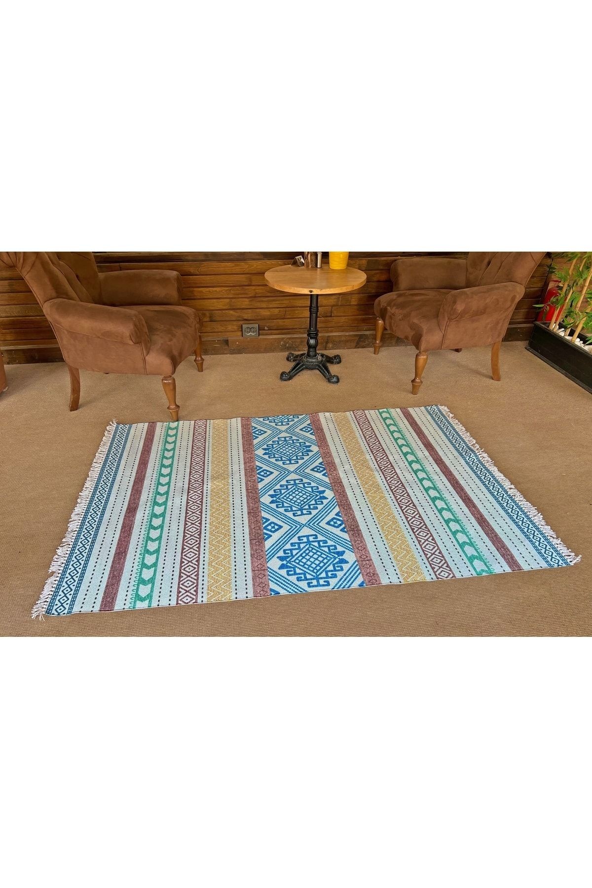 Cotton 556 Etnik Desenli Dokuma Taban Çok Renkli Kilim