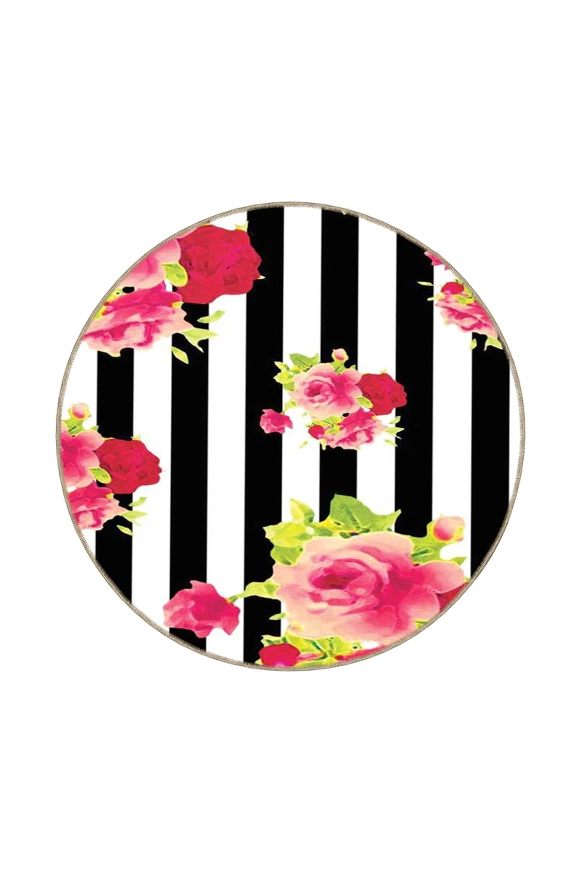 Siyah Beyaz Çiçekli Renkli Desenli Dokuma Taban Halı miravip1095