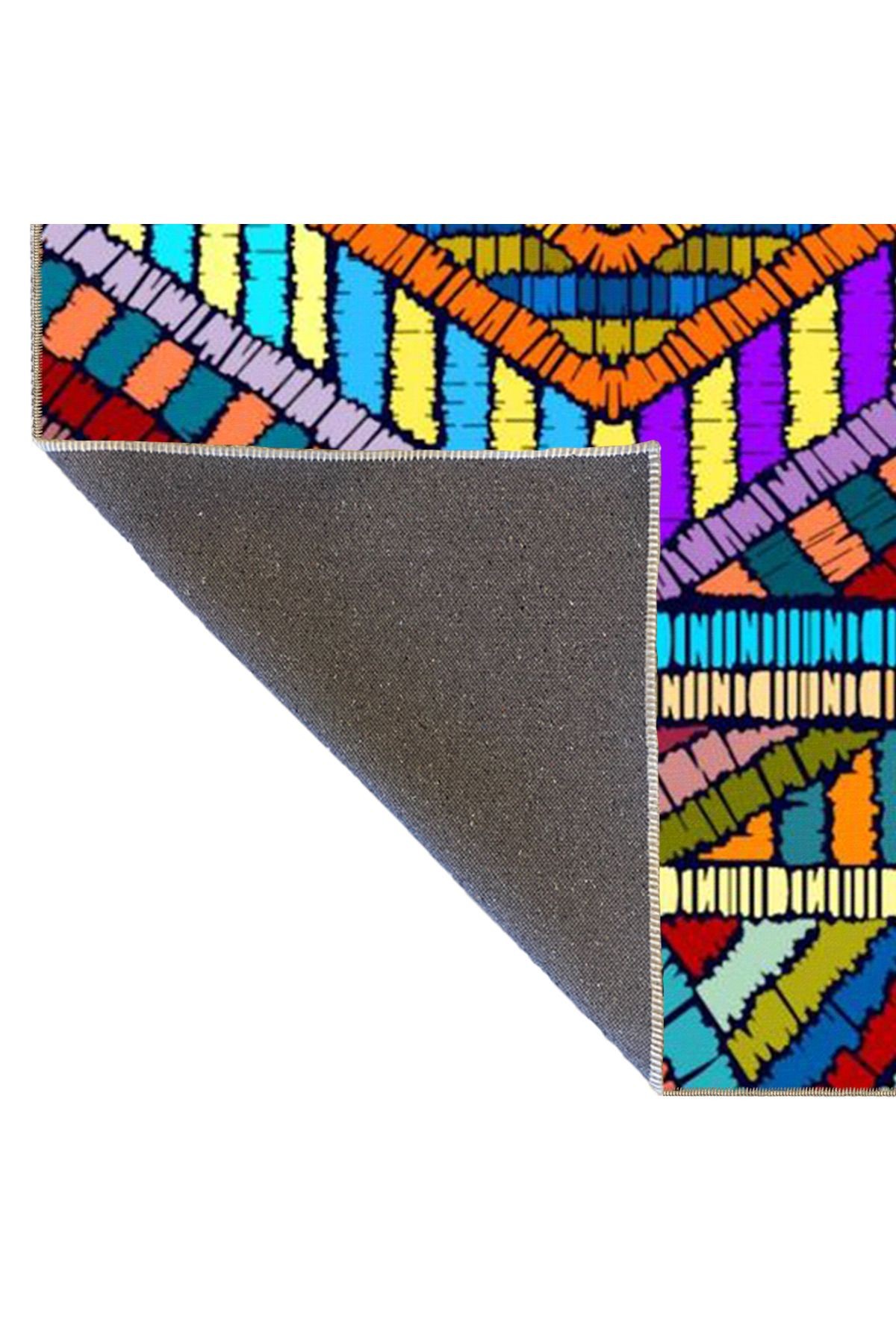 Çok Renkli Çizgili Geometrik Desenli Modern Dekoratif Halı 4704