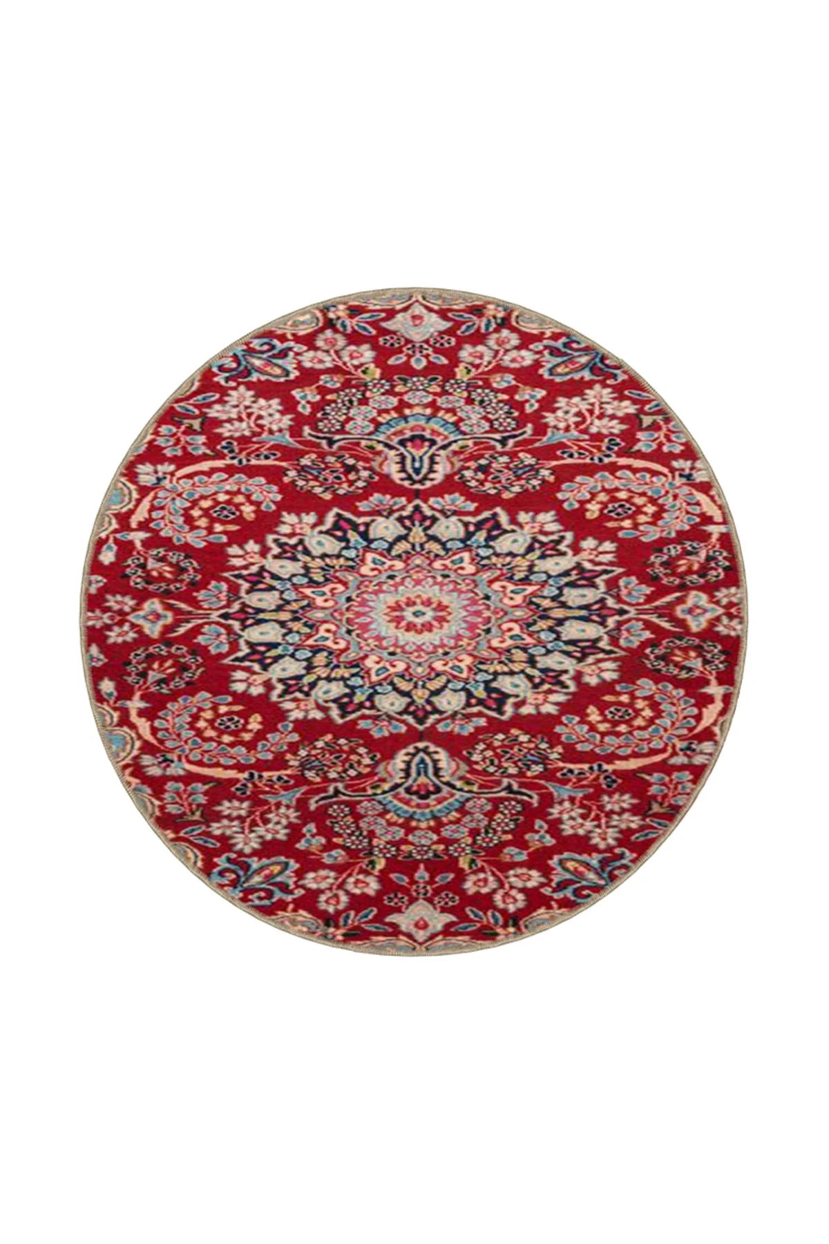 Kapalı Mavi ve Kırmızı Geleneksel Desenli Modern Dekoratif Halı 4480