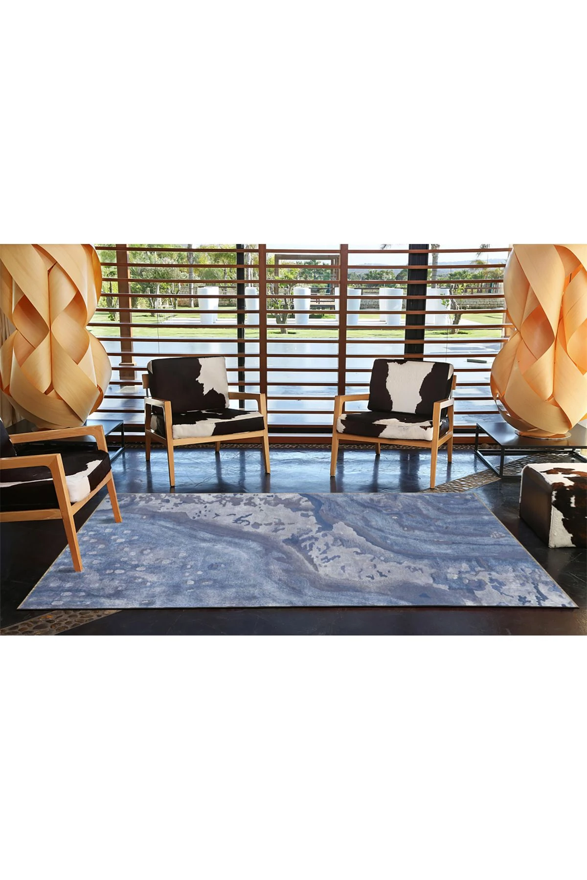 Mavi Temalı Abstract Soyut Desenli Kreatif Modern Dekoratif Halı 4629