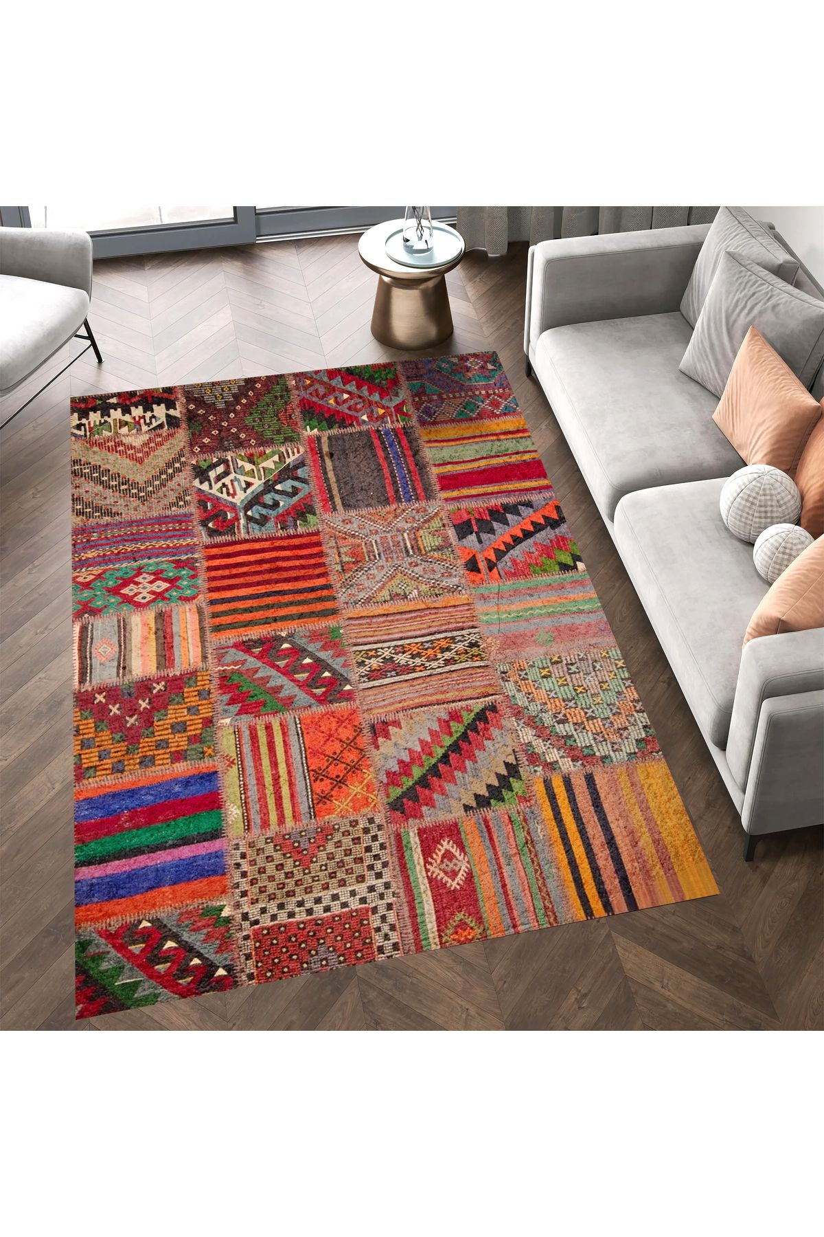 Aysu Koleksiyonu Çok Renkli Patchwork Görünümlü Dokuma Taban Modern Dekoratif Halı aysu16