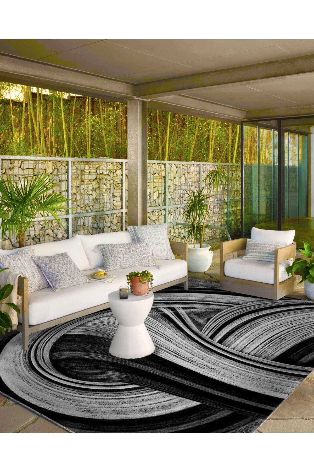 Sopnsuz Siyah Beyaz Gökkuşağı Temalı Desenli Dokuma Taban Halı ve Yıkanabilir Halı miravip10209