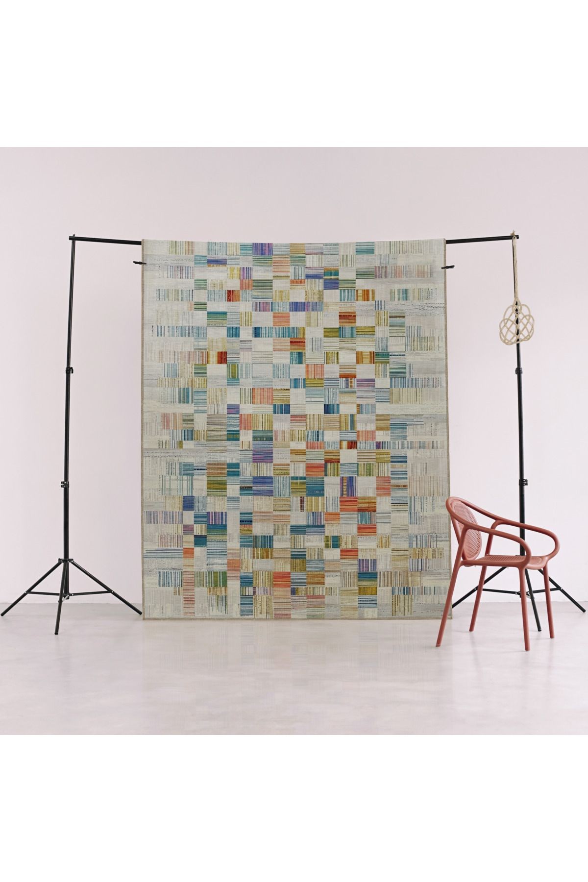 Çok Renkli Soyut Geometrik Kare Şekil Desenli Kreatif Modern Dekoratif Halı 2128