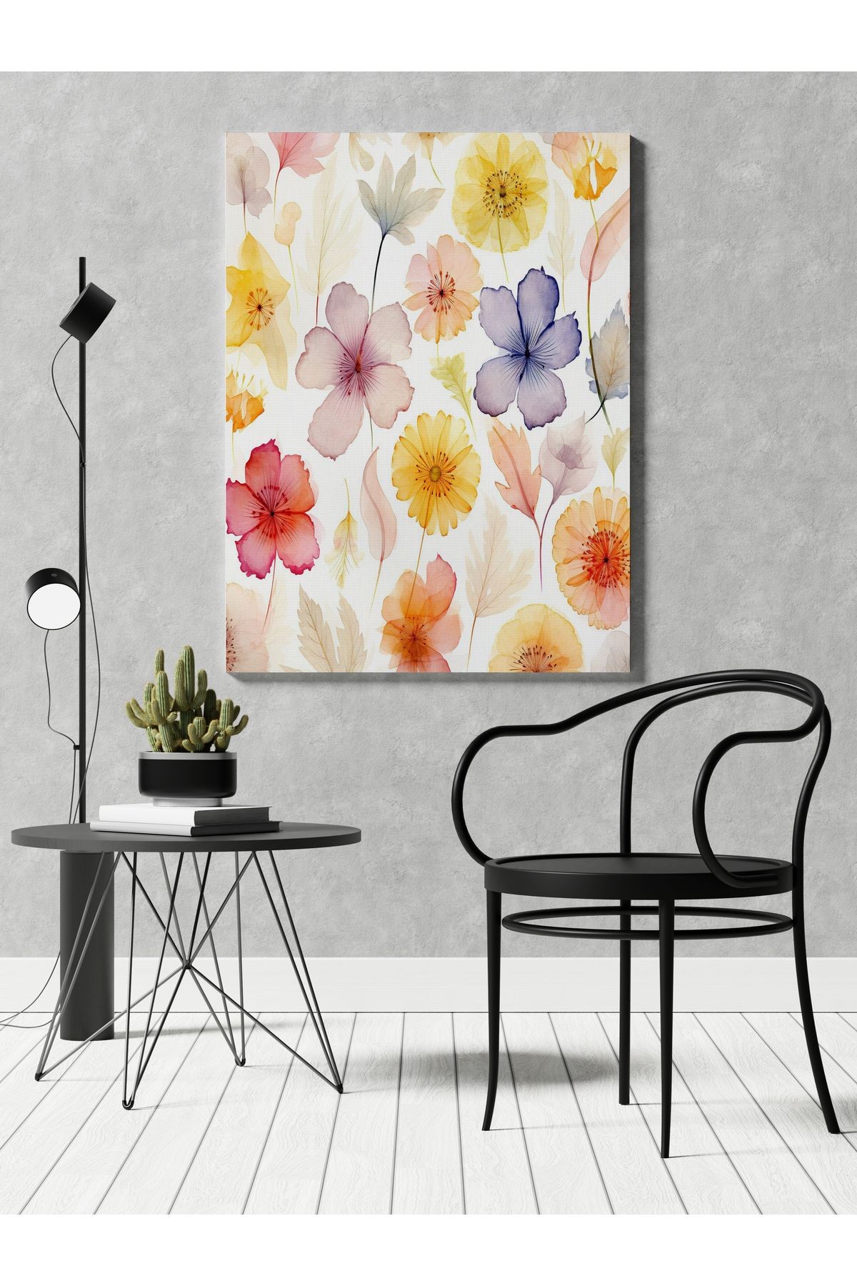 Kanvas Tablo Krem Temalı Floral Desenli Modern Tablo