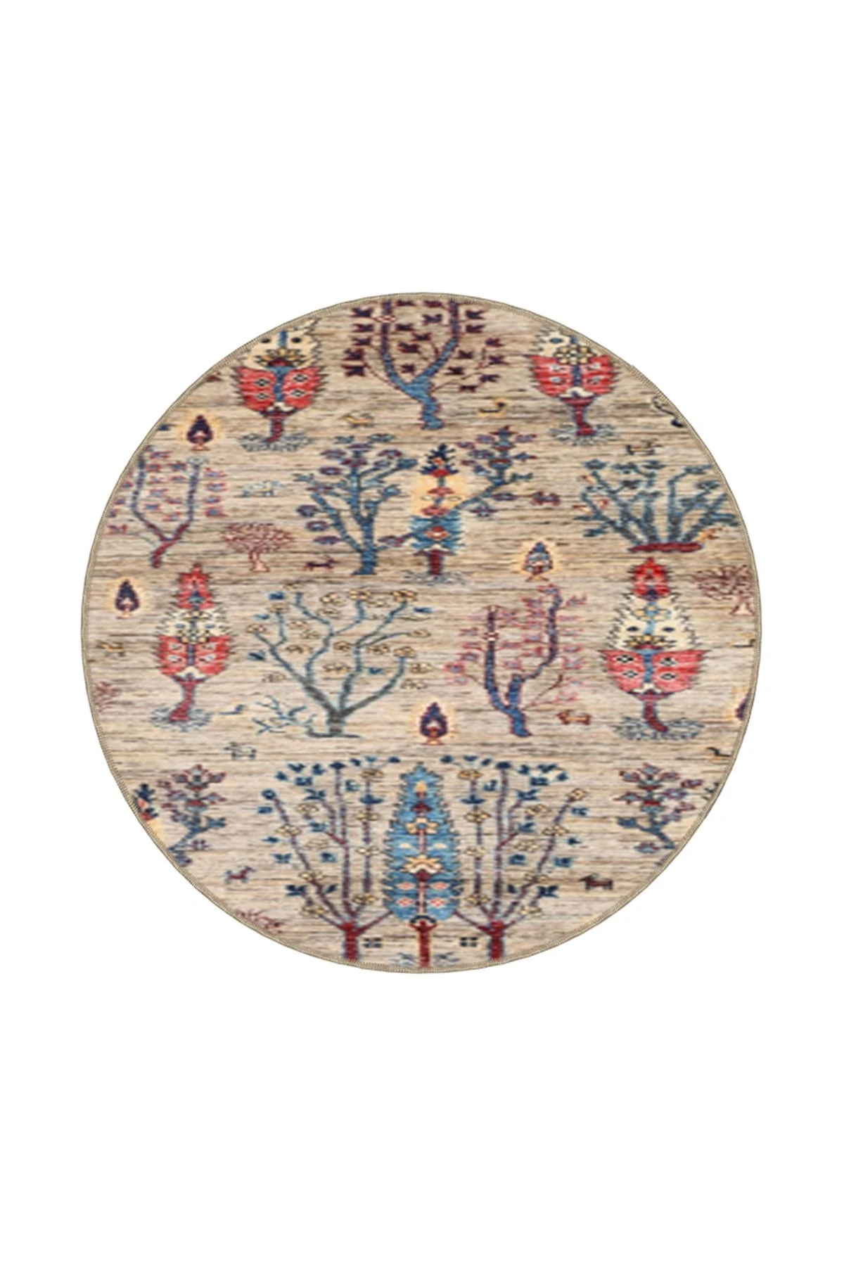 Krem Orman Çiçekli Baklavalı Desenli Dokuma Taban Halı ve Yıkanabilir Halı aloha86