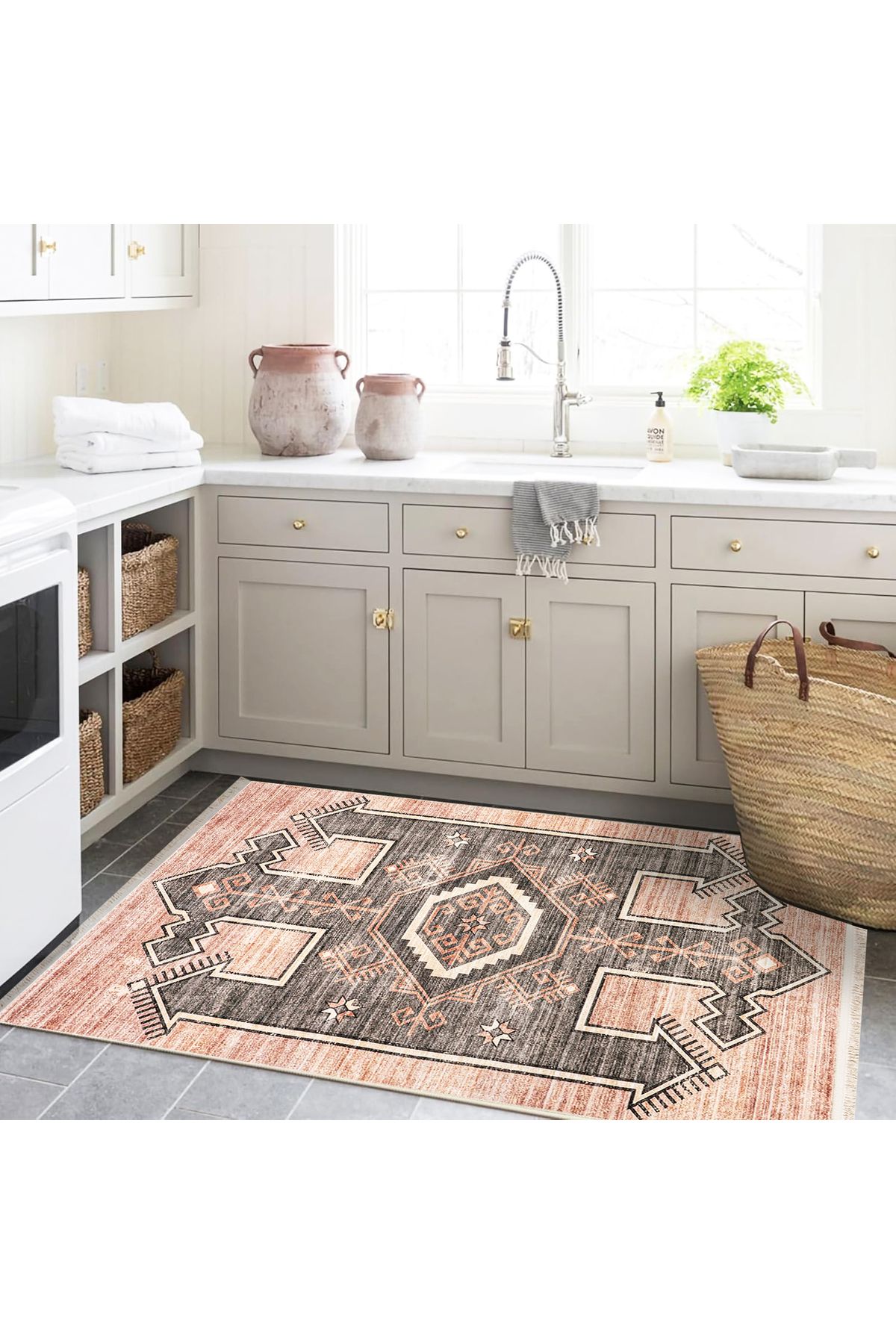 Asya Koleksiyonu Eskitme Görünümlü Şekiller Detaylı Dokuma Taban Modern Dekoratif Halı asya35