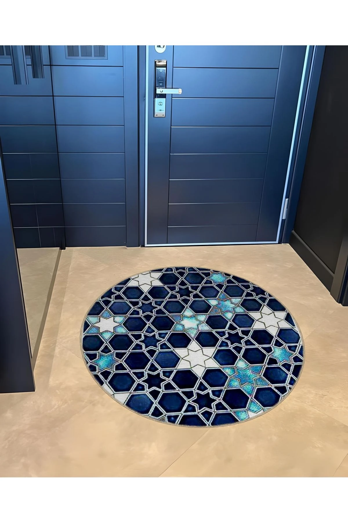 Mira Yuvarlak Mavi Tonlarda Yıldızlar Detaylı Modern Dekoratif Halı 5527