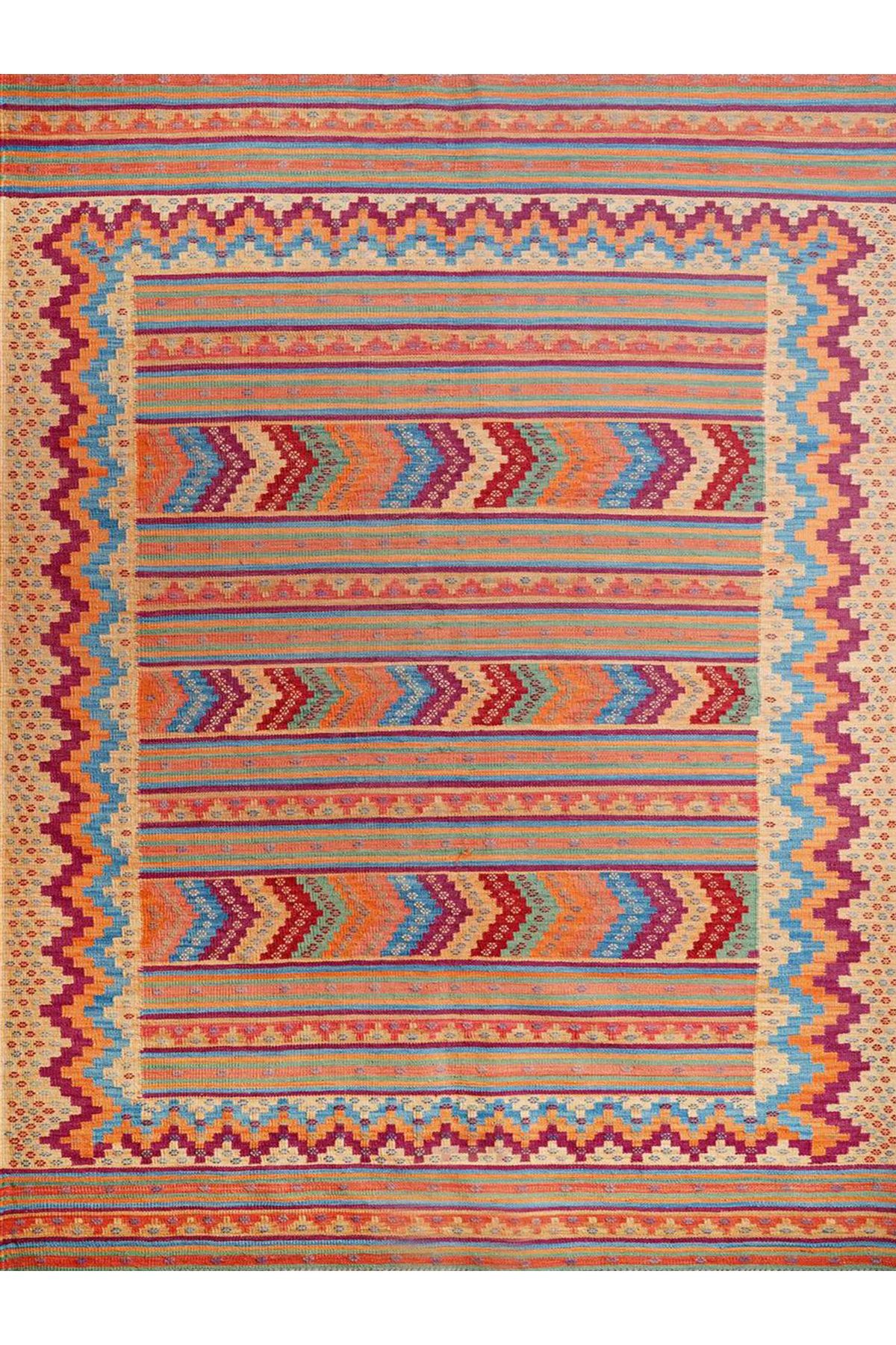 Güney Koleksiyonu Çok Renkli Karma Geometrik Motifler Desenli Vintage Dekoratif Halı 26