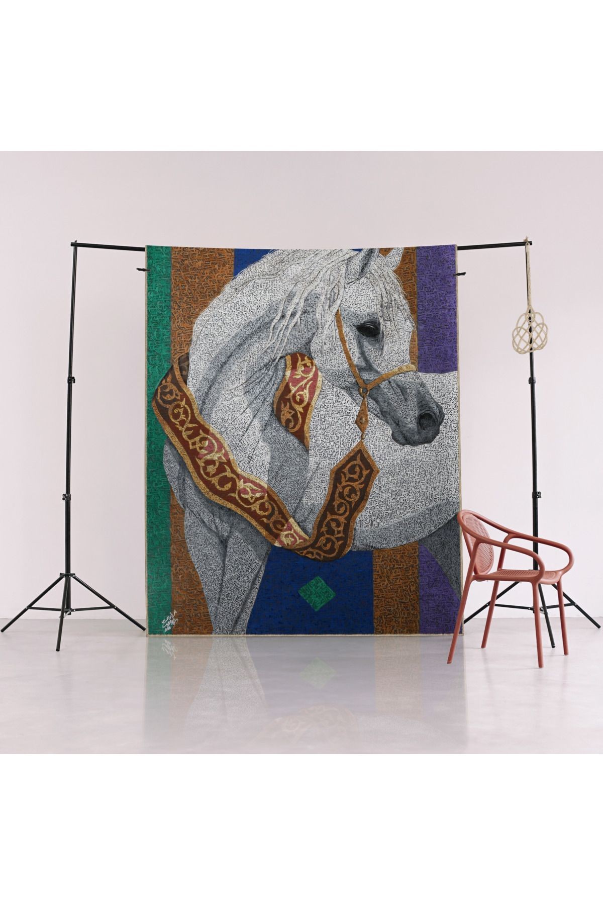 Çok Renkli Tema Asil At Desenli Kreatif Modern Dekoratif Halı 2530