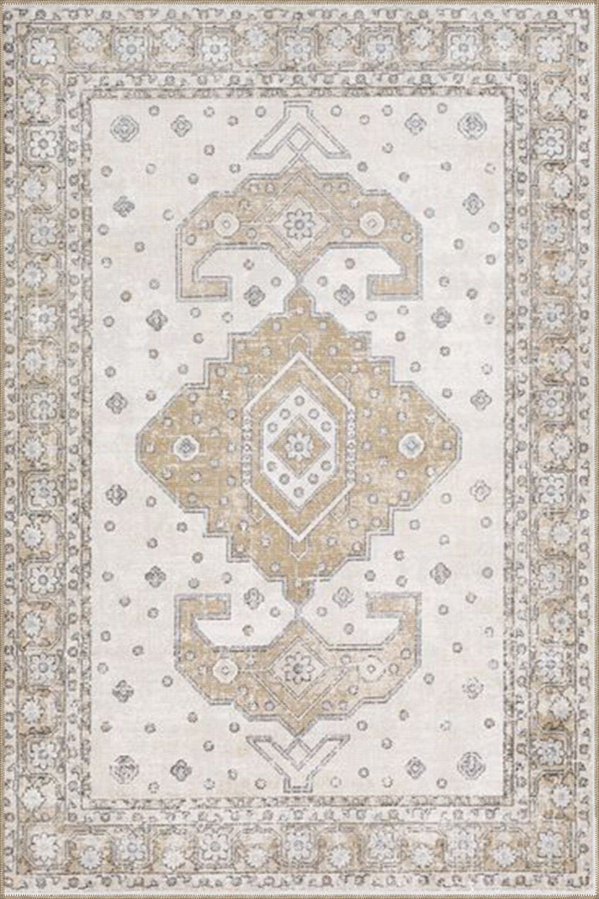 Krem Geometrik Desenli Dokuma Taban Halı miravip339