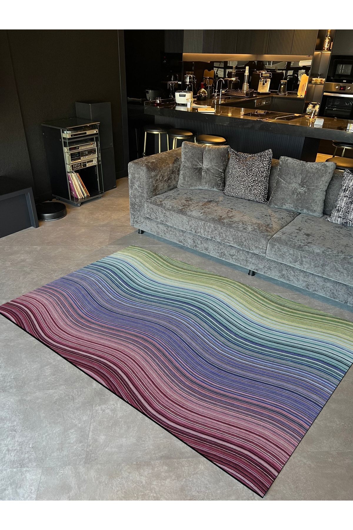 Renkli Ombre Pastel Geometrik Dokuma Taban Dijital Baskılı Halı Mira 1425